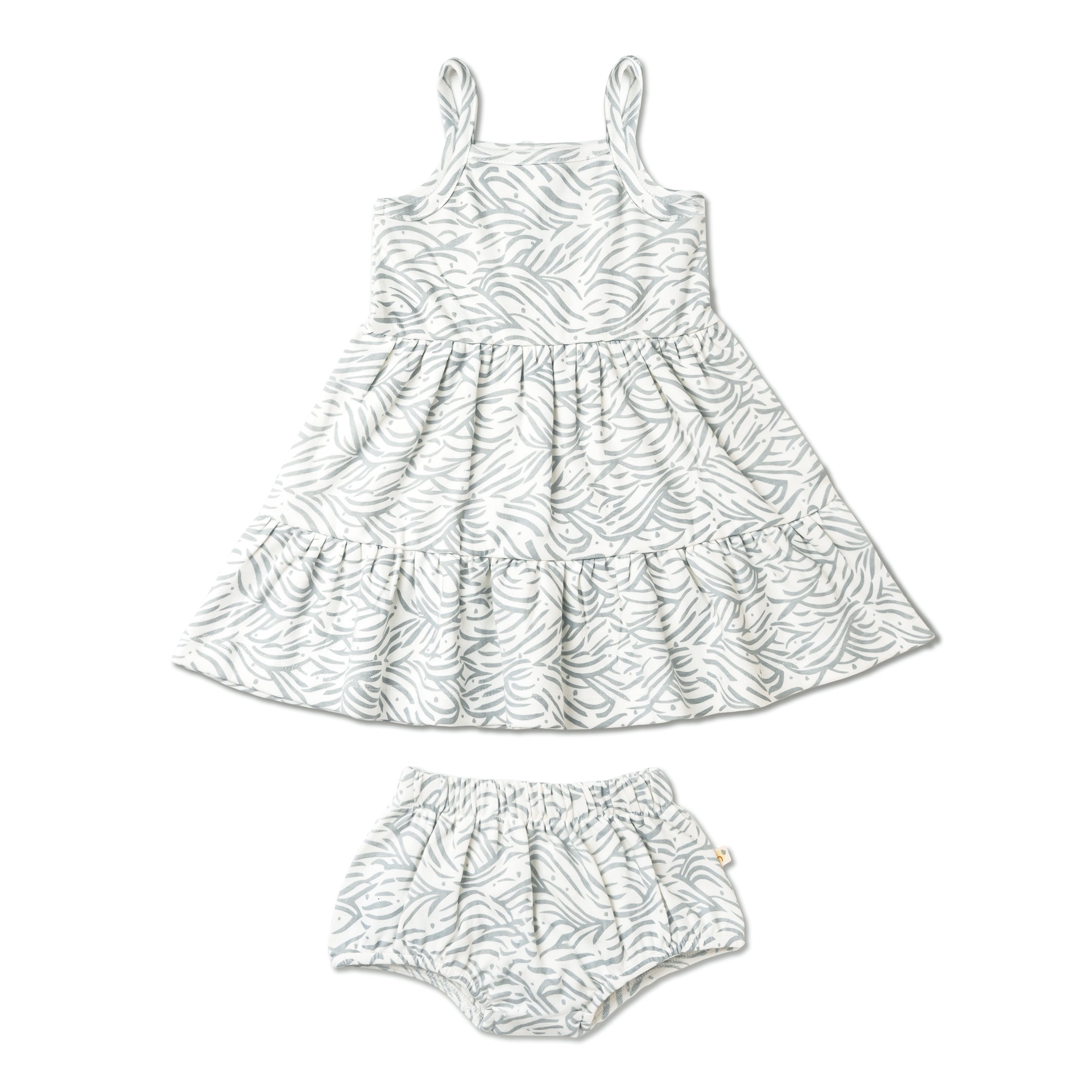 Organic Strap Tiered Dress - Waves - Makemake Organics
