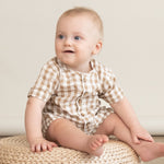 Organic Short Bubble Romper - Brown Checkered - Makemake Organics