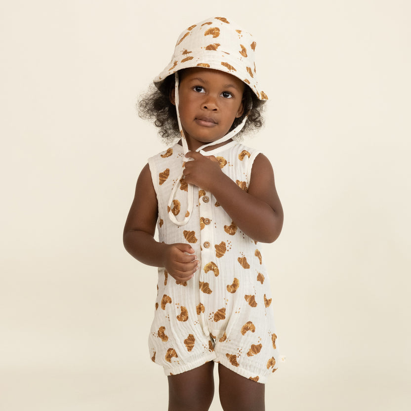 Makemake Organics Organic Tie Shoulder Bubble Romper - English Roses