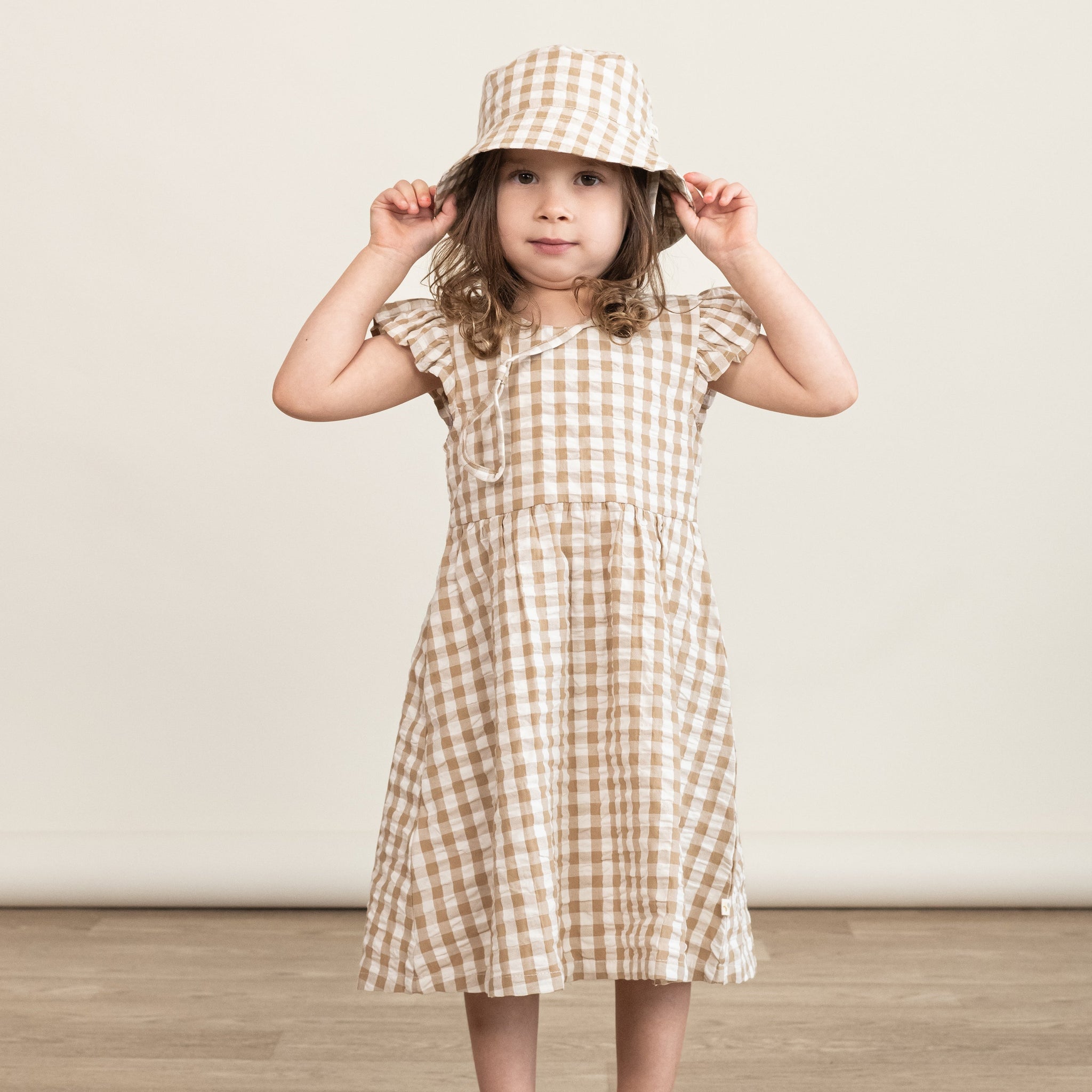 Organic Cotton Flutter Summer Dress- Brown Chequered| Makemake