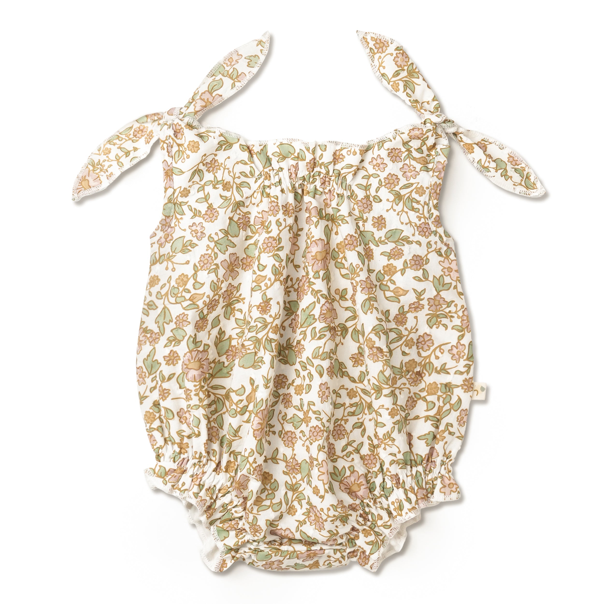 Organic Tie Shoulder Bubble Romper - Tuscan Bloom - Makemake Organics