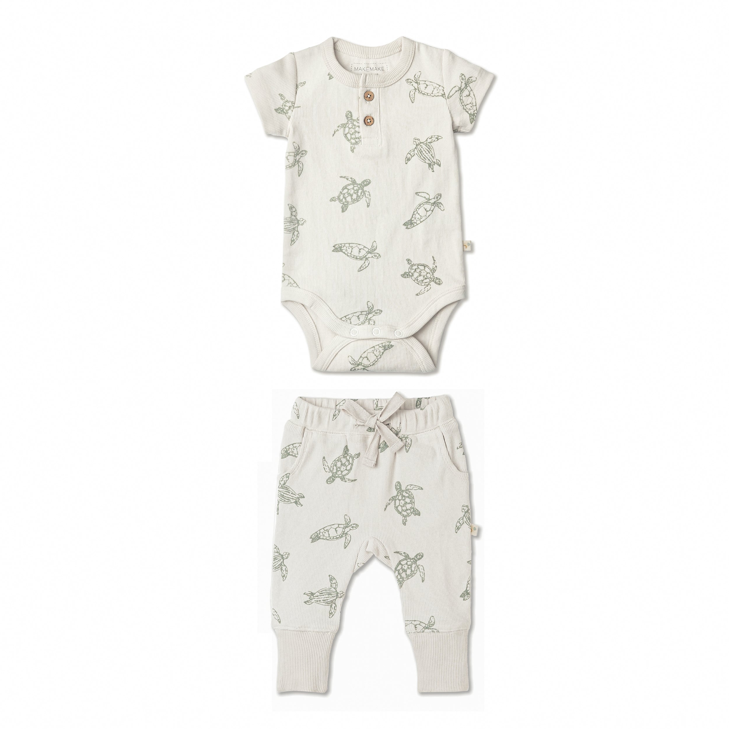 Organic Short Sleeve Romper & Pants Set - Turtles - Makemake Organics