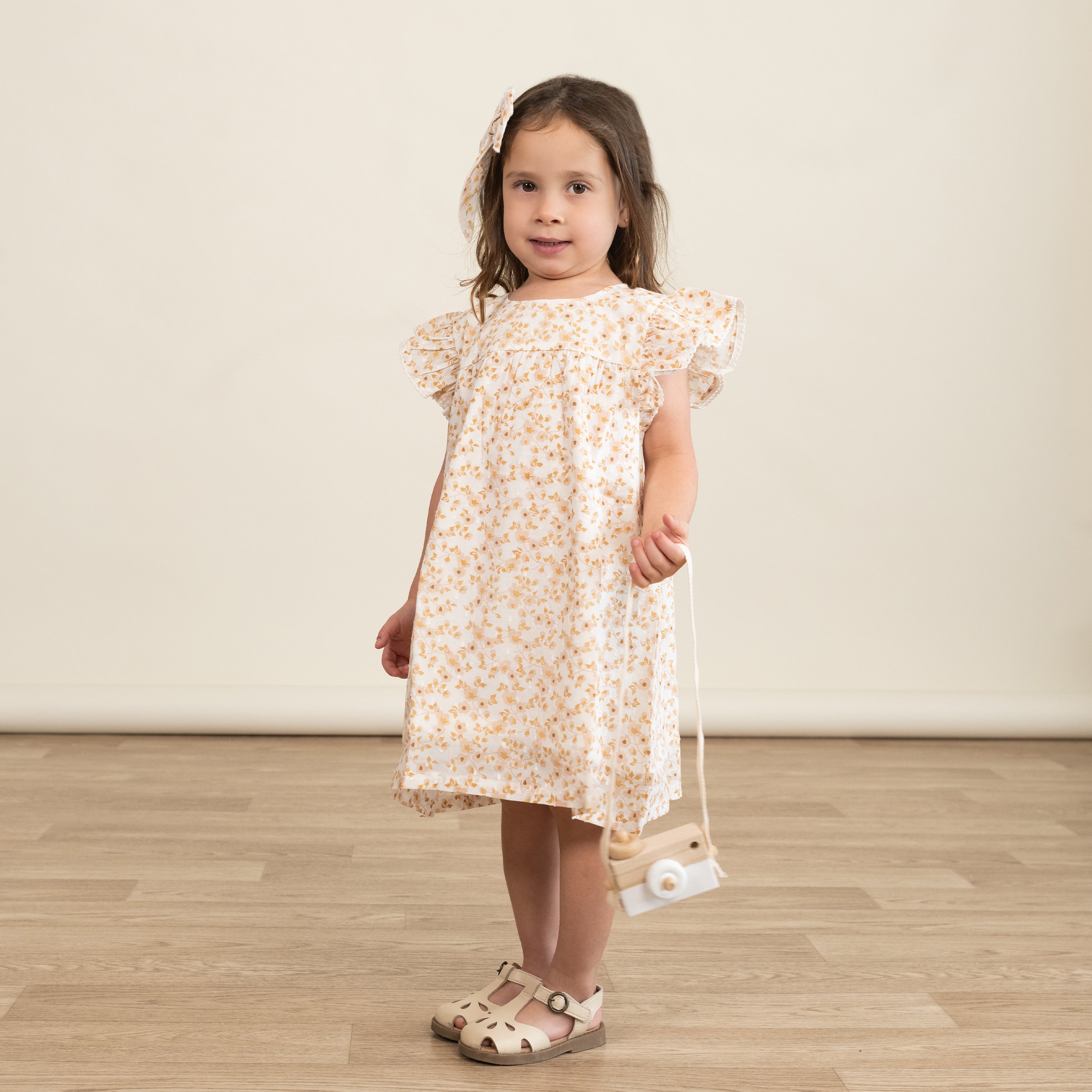 Organic Short Sleeve Flutter Dress - Gardenia - Makemake Organics