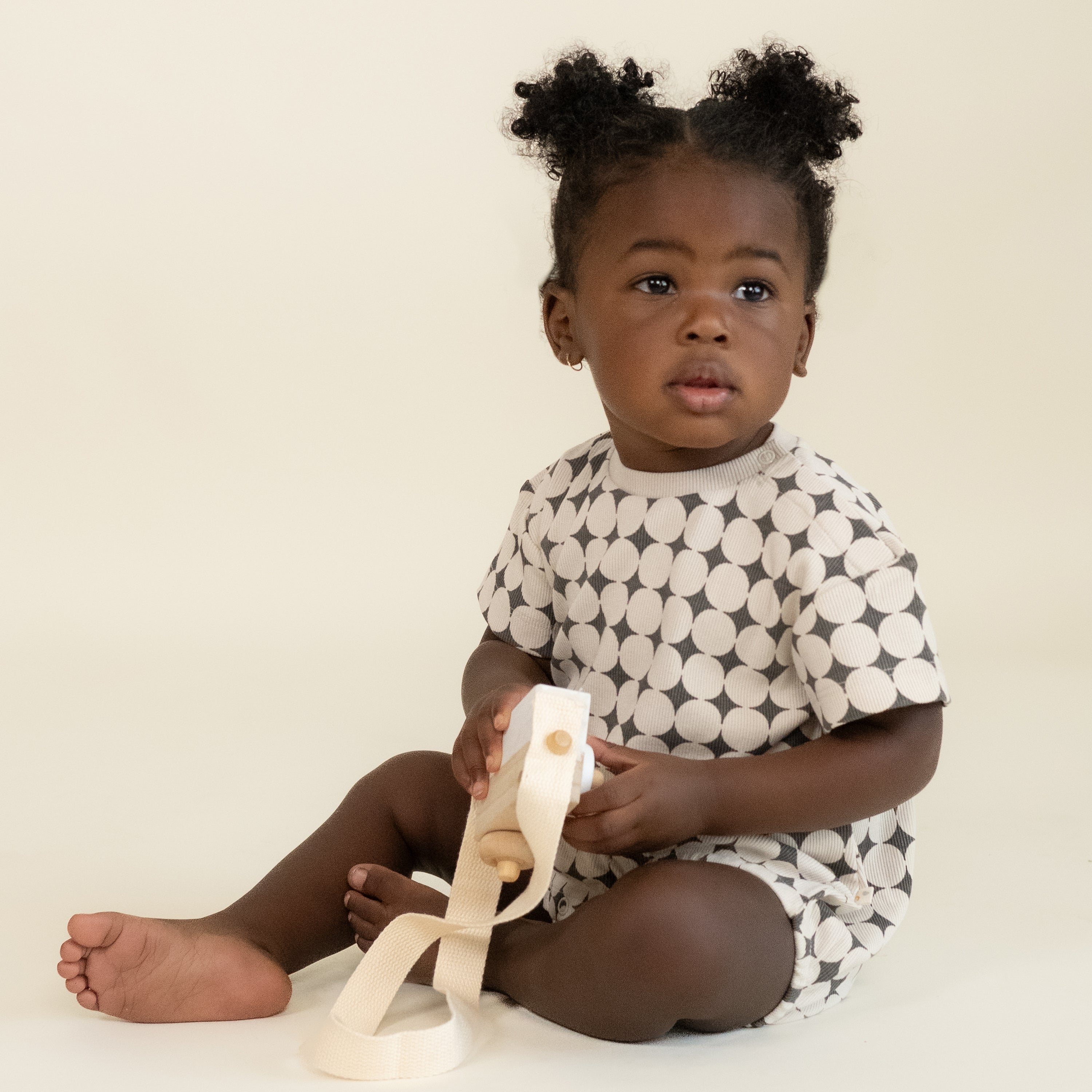 Organic Short Sleeve Bubble Romper - Mod Dots - Makemake Organics