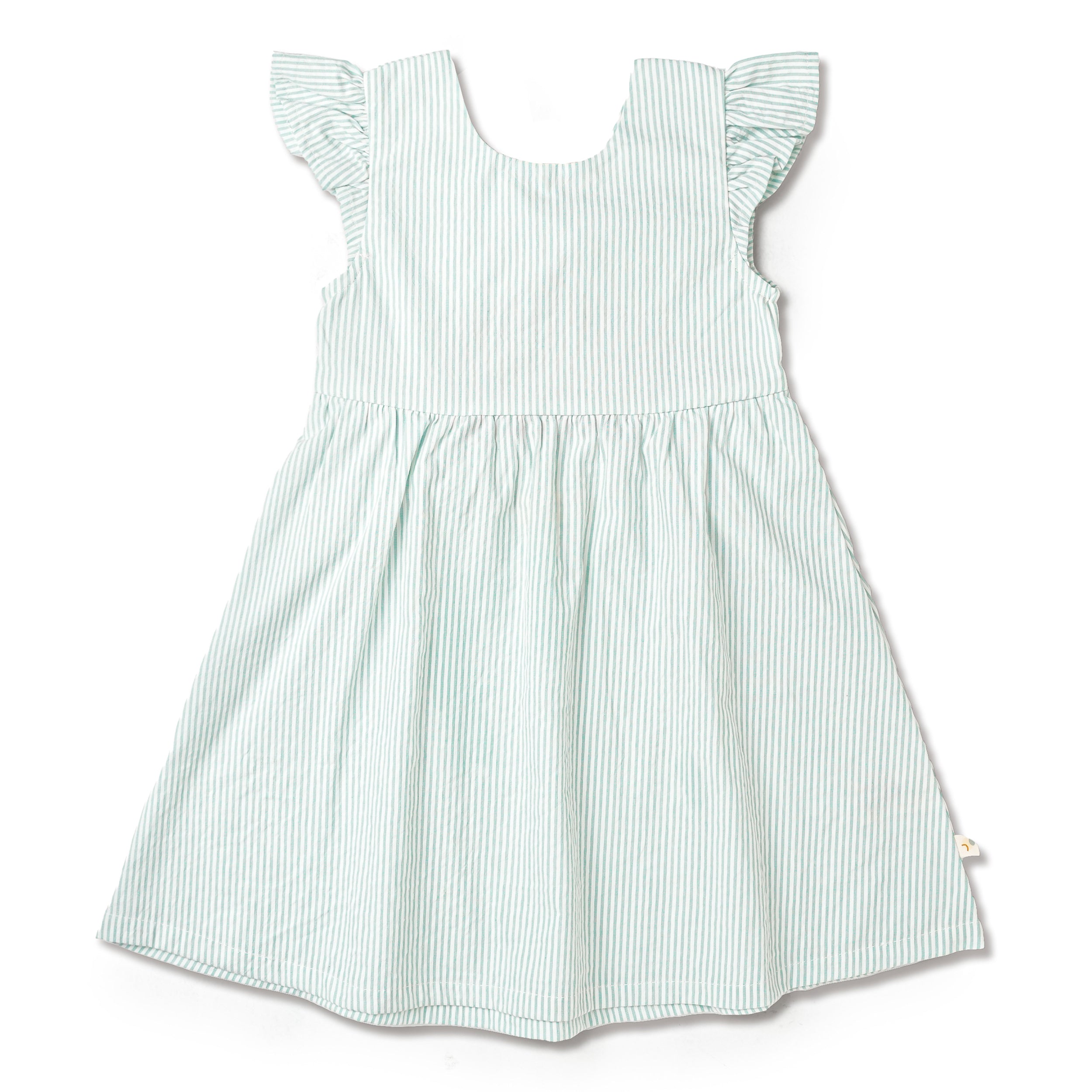 Organic Flutter Summer Dress - Green Stripes - Makemake Organics