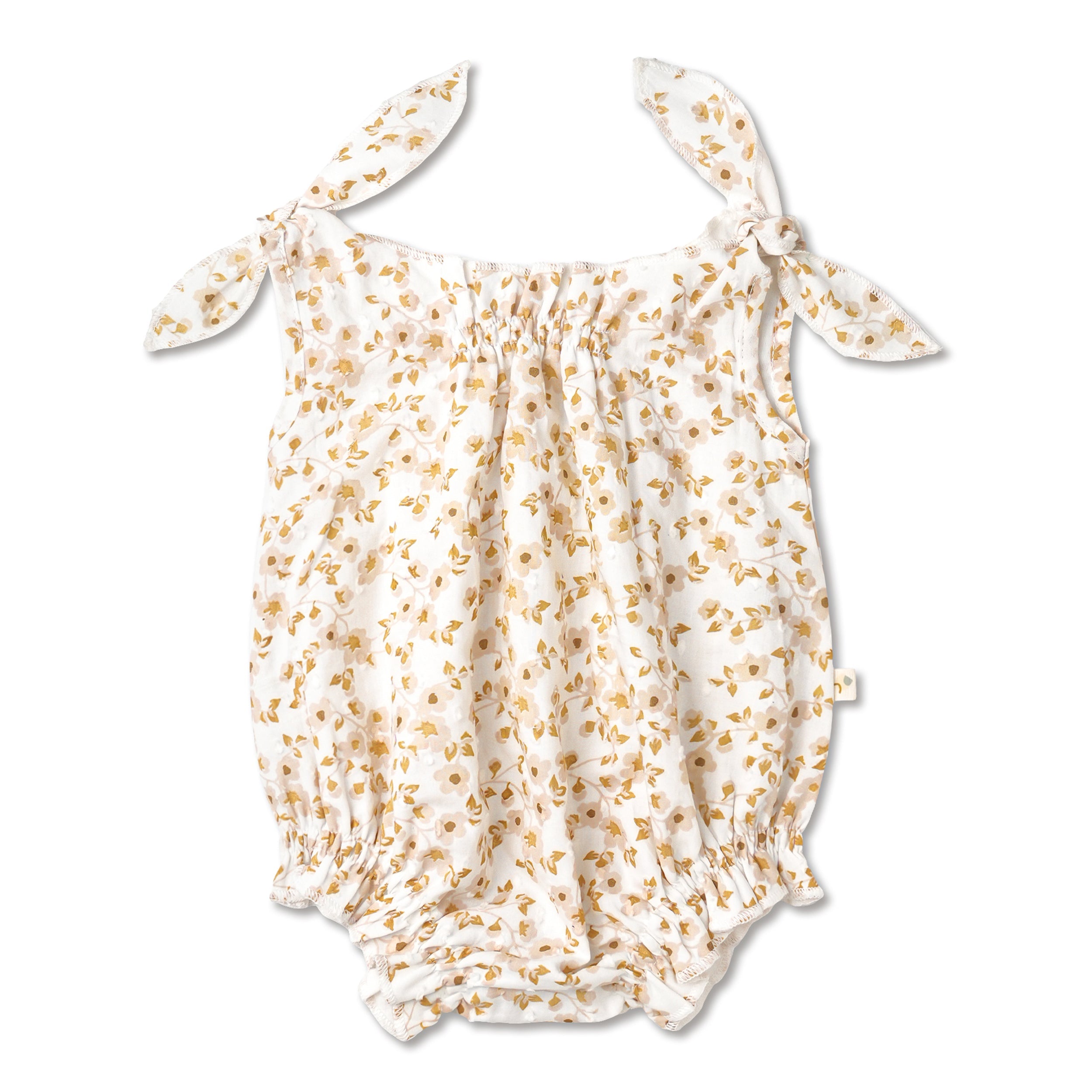 Organic Tie Shoulder Bubble Romper - Gardenia - Makemake Organics