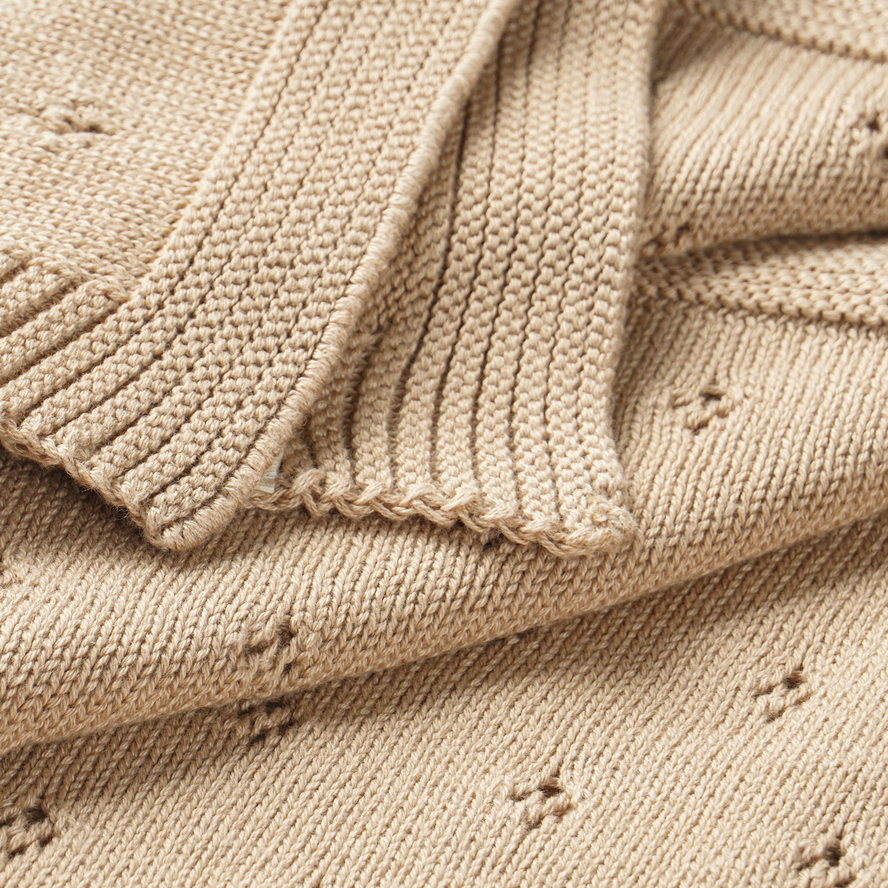 Organic Cotton Pointelle Baby Knit Blanket - Sand - Makemake Organics