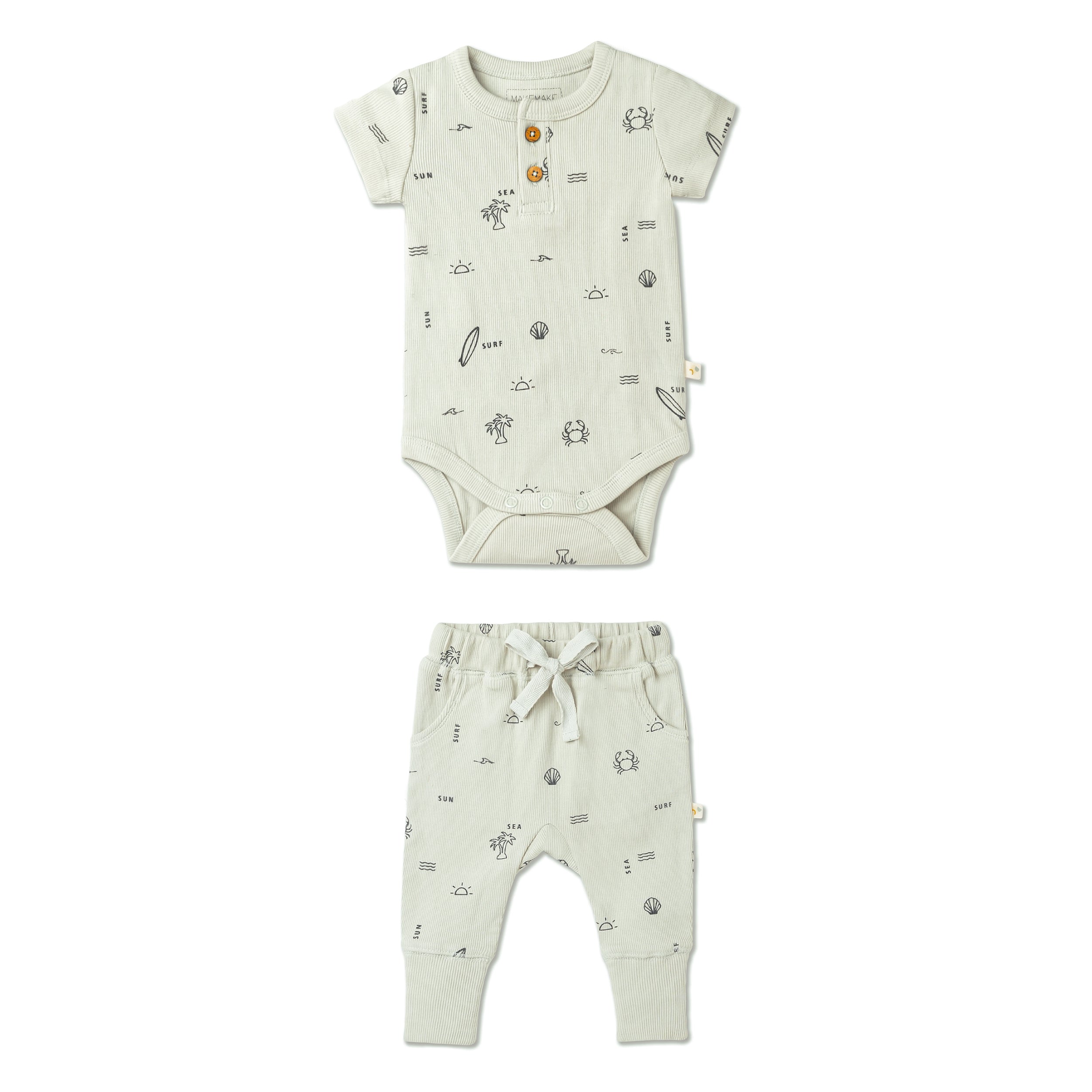 Organic Short Sleeve Romper & Pants Set - Surf - Makemake Organics