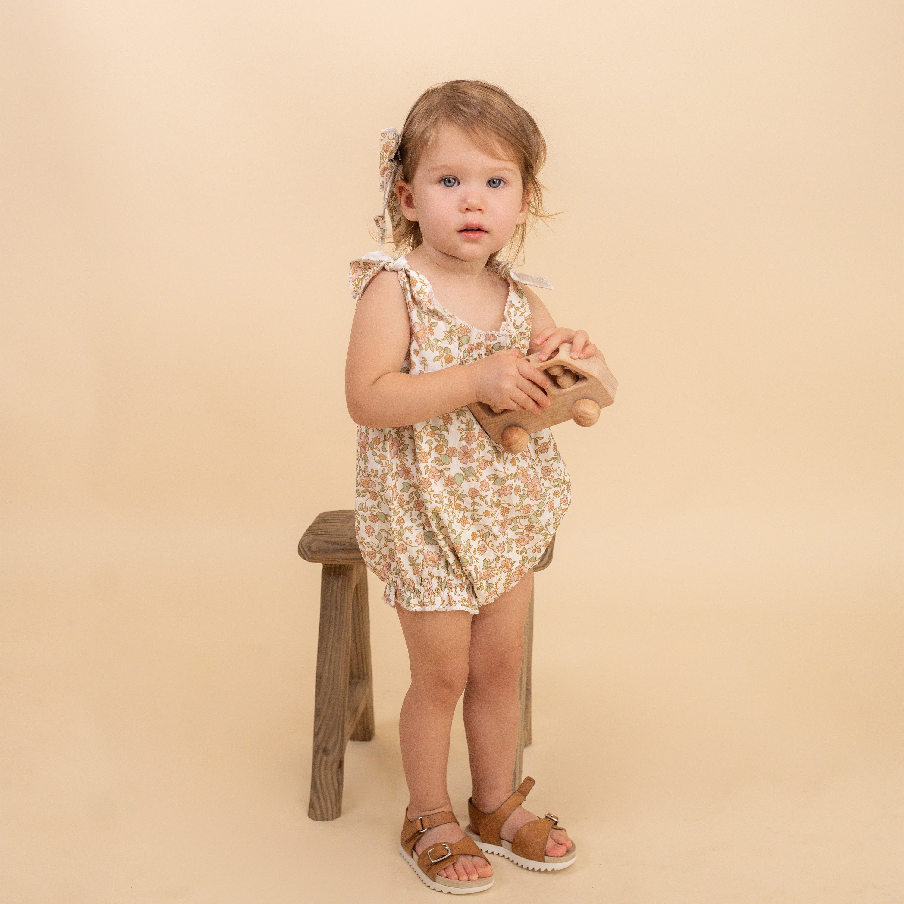 Organic Tie Shoulder Bubble Romper - Tuscan Bloom - Makemake Organics