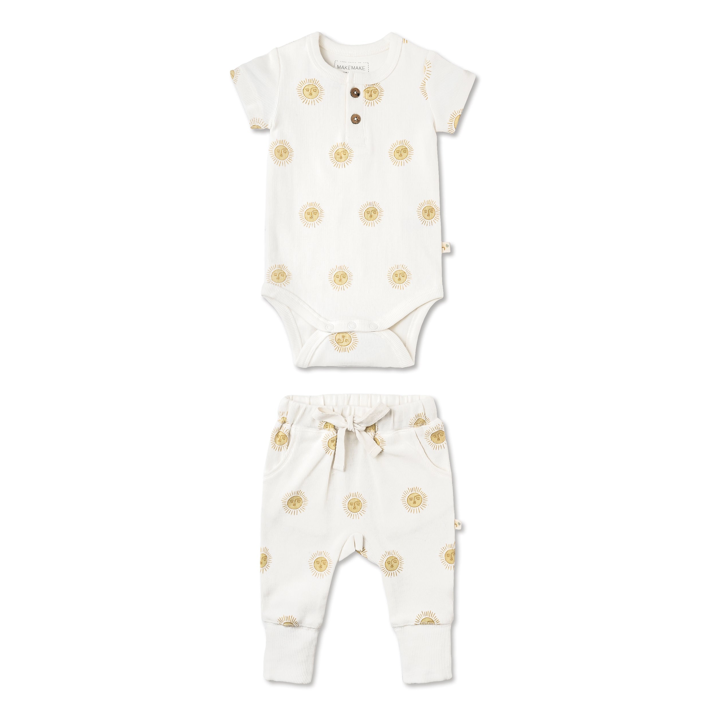 Organic Short Sleeve Romper & Pants Set - Summer Sun - Makemake Organics