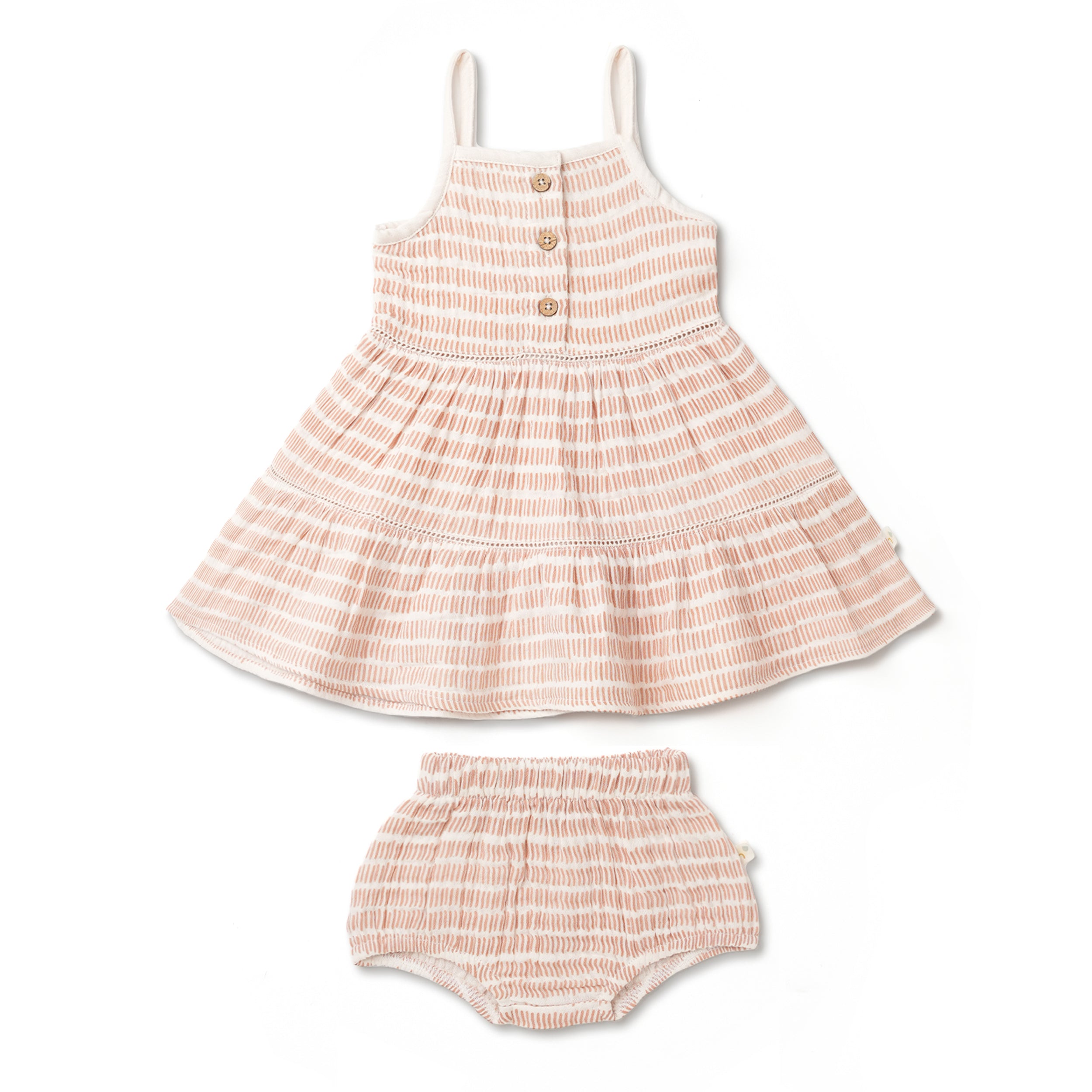 Organic Buttoned Tiered Dress - Dash Lines - Makemake Organics