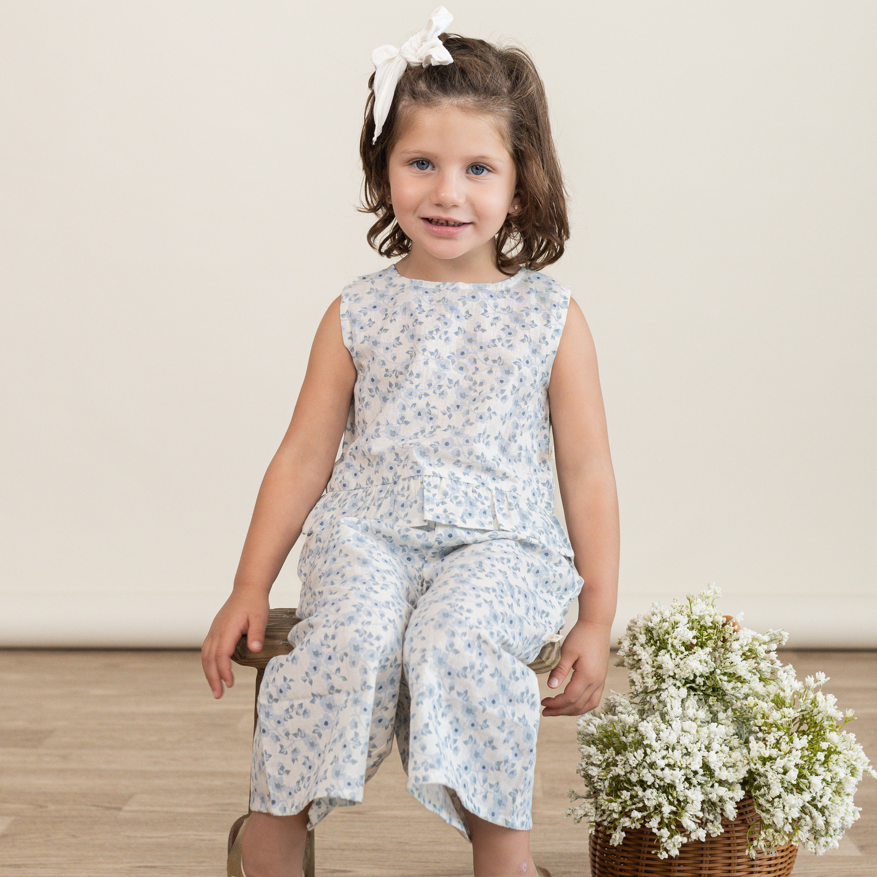 Organic Ruffle Top & Pants Set - Blue Vines - Makemake Organics