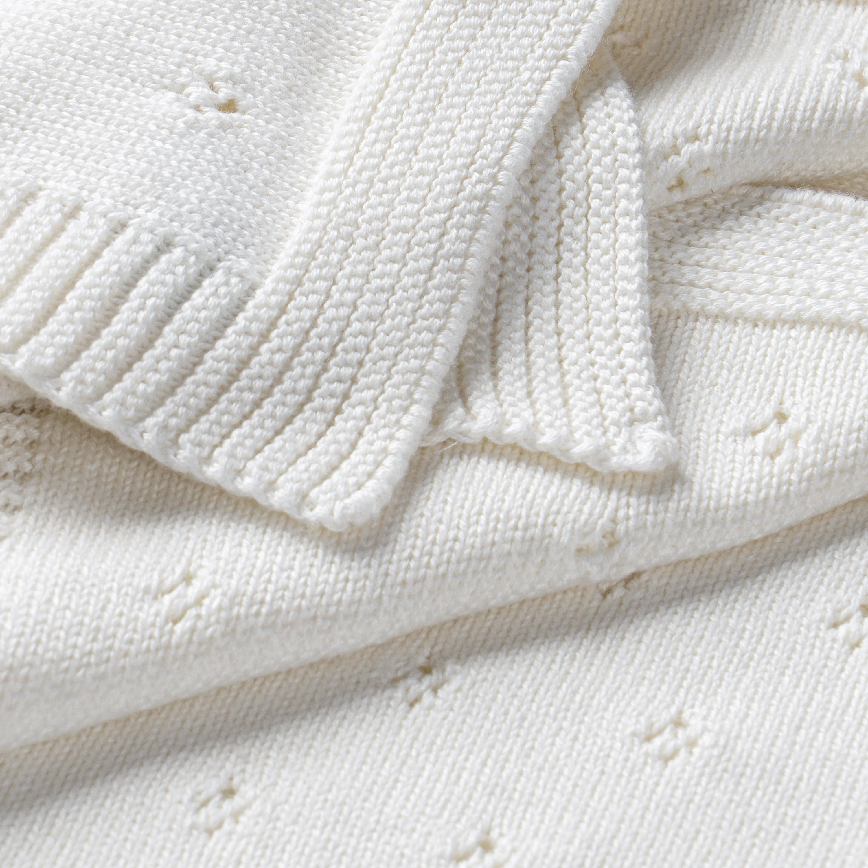 Organic Cotton Pointelle Baby Knit Blanket - Ivory - Makemake Organics