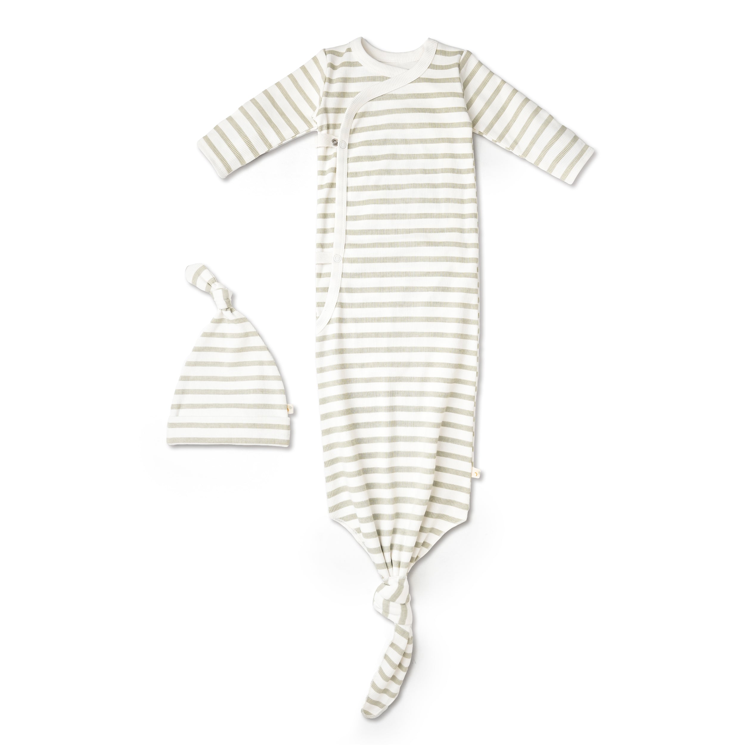 Organic Kimono Knotted Sleep Gown - Sage Stripes - Makemake Organics