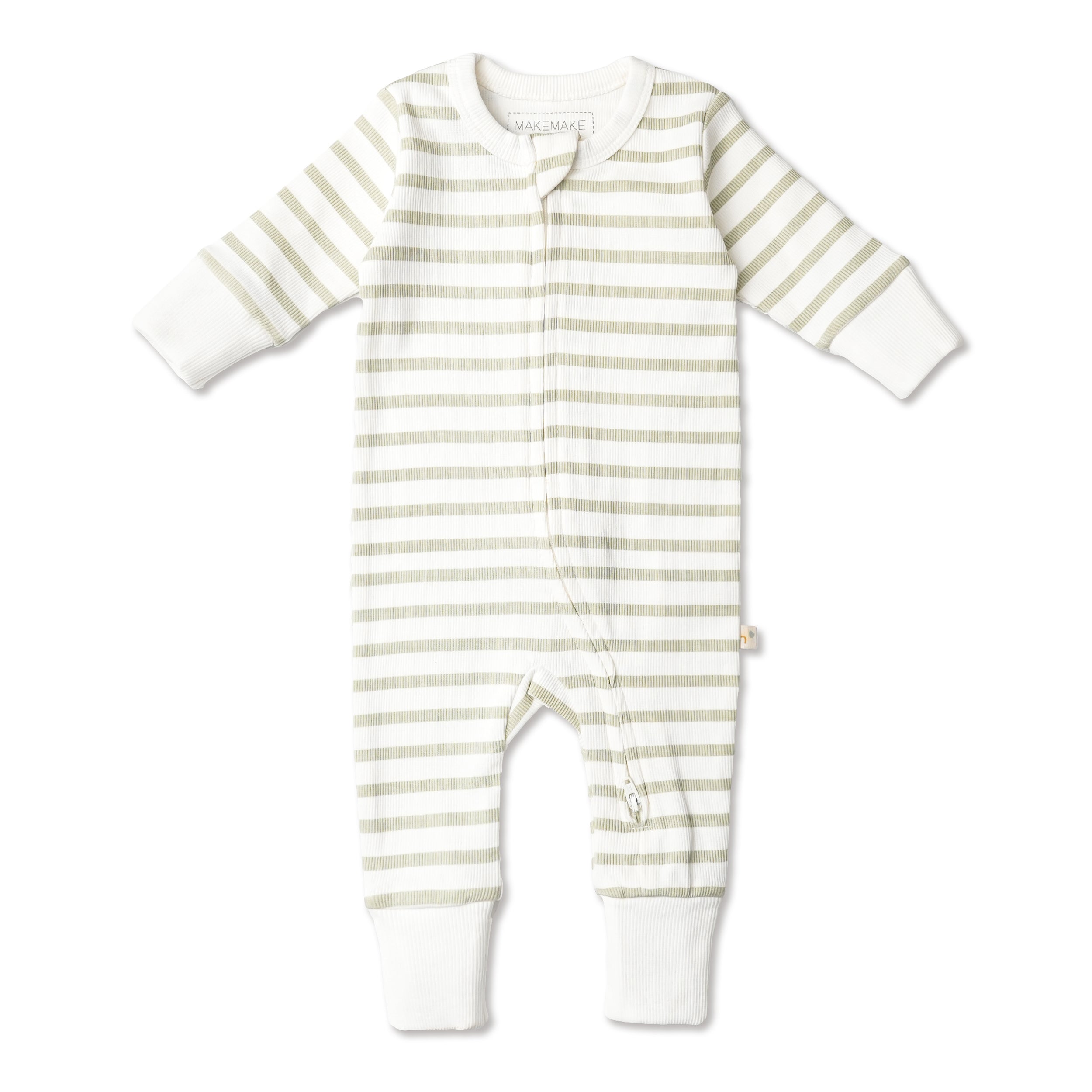 Organic 2-Way Zip Romper - Sage Stripes - Makemake Organics