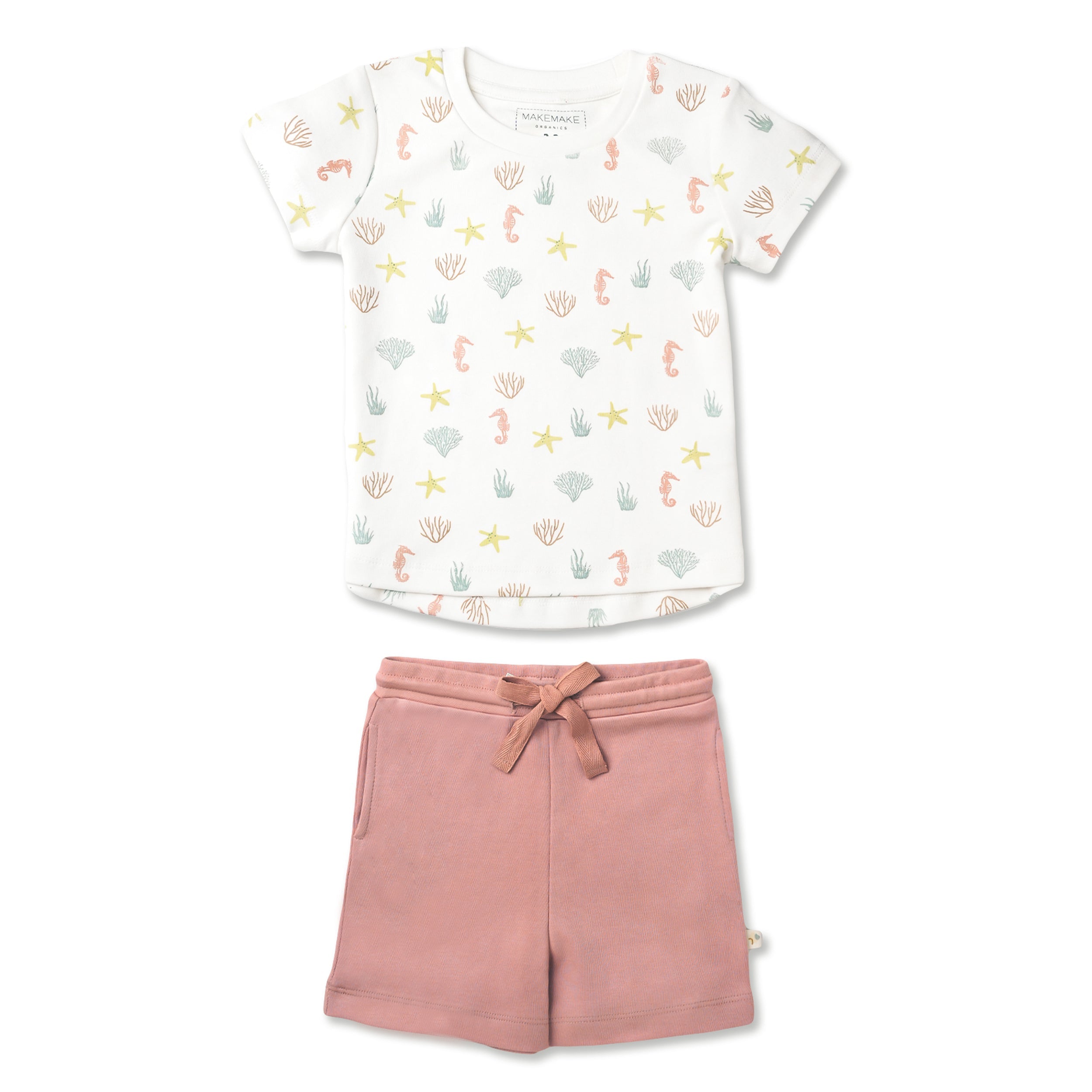 Organic Tee & Shorts Set - Coral - Makemake Organics