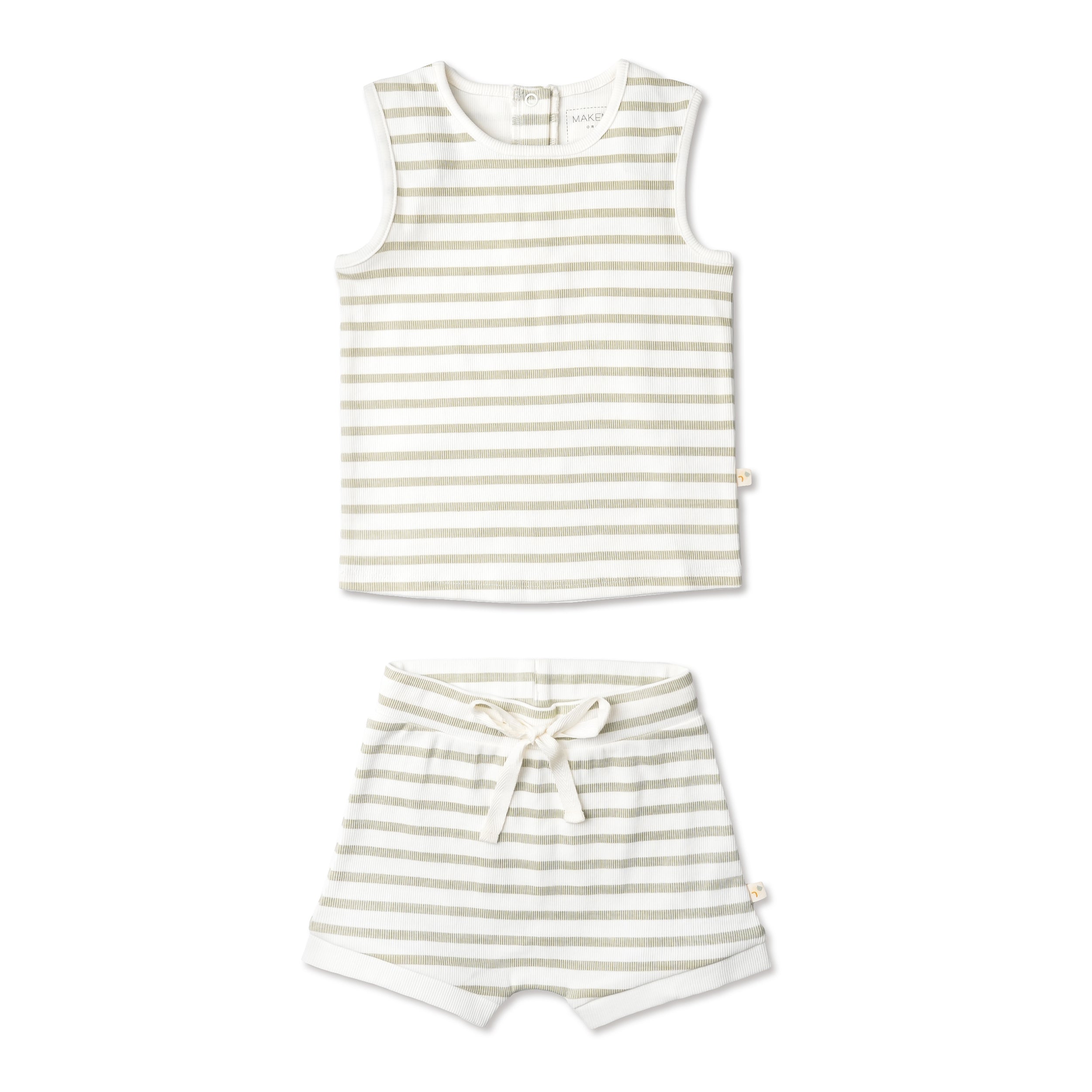 Organic Tank & Tee Shorts Set - Sage Stripes - Makemake Organics