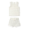 Organic Tank & Tee Shorts Set - Sage Stripes - Makemake Organics