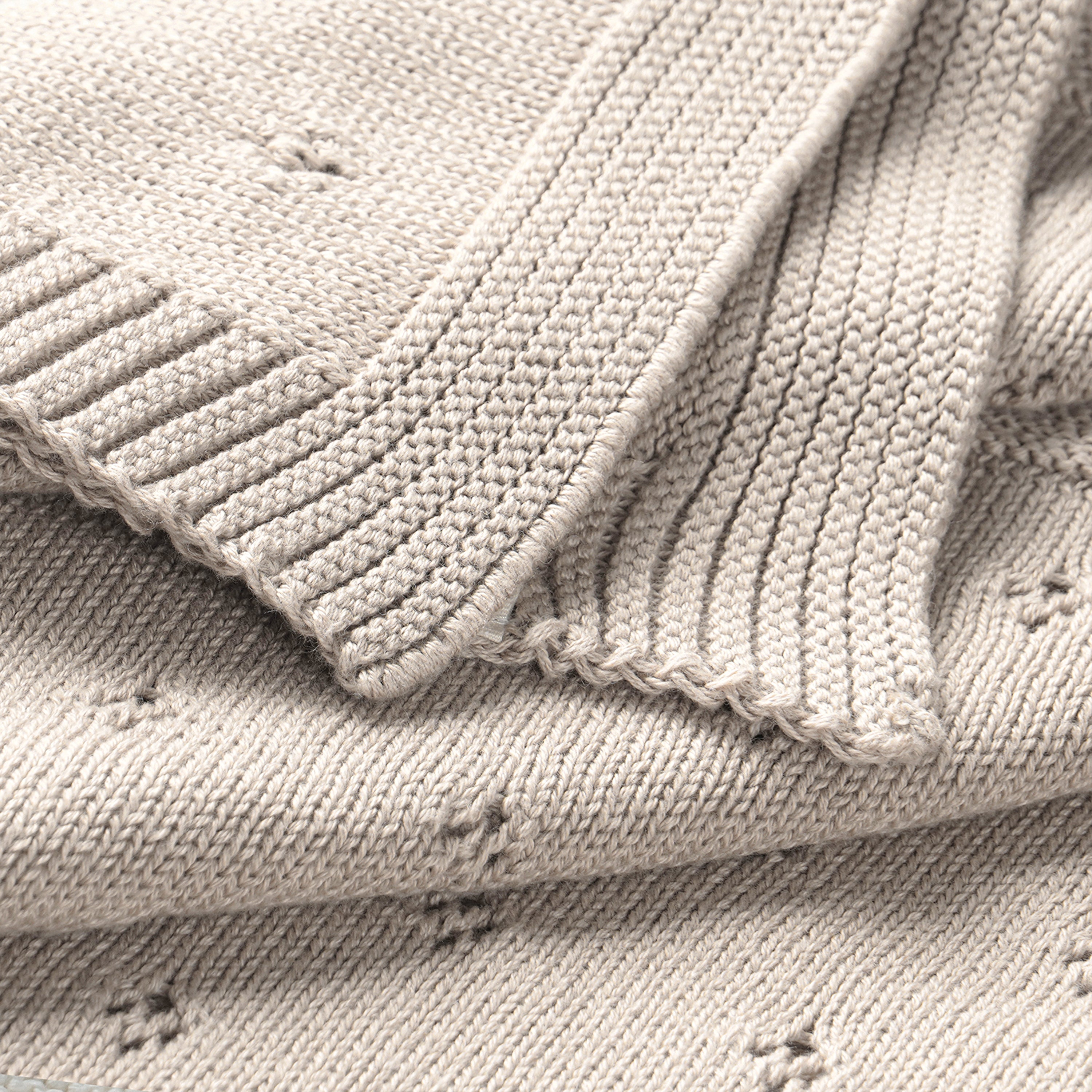 Organic Cotton Pointelle Baby Knit Blanket - Beige - Makemake Organics