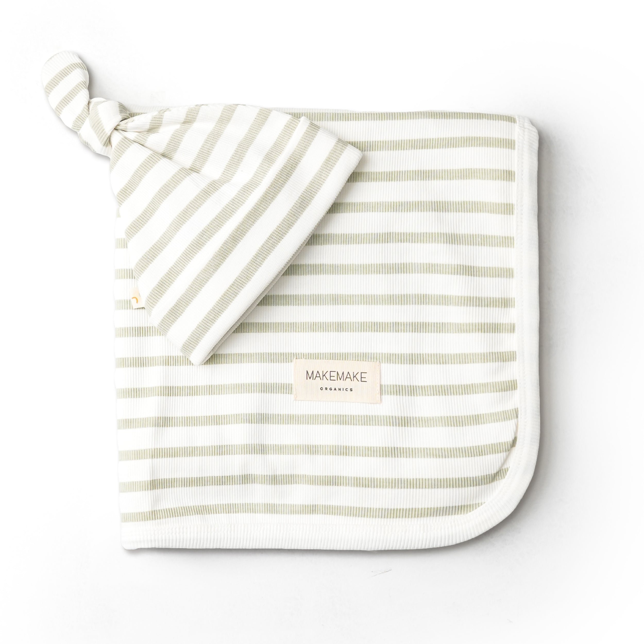 Organic Swaddle Blanket & Hat Set - Sage Stripes - Makemake Organics