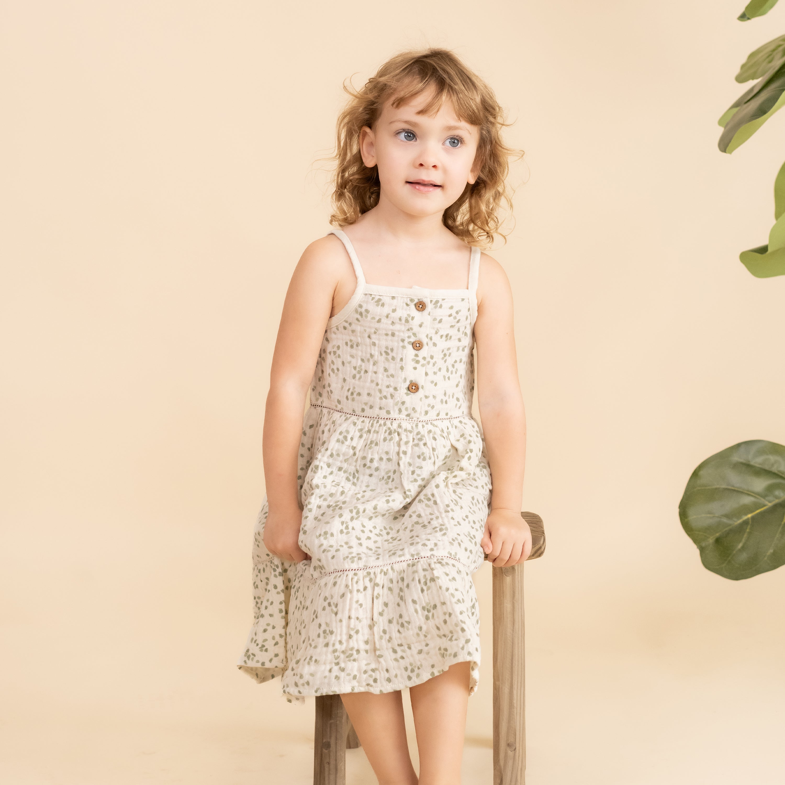 Organic Buttoned Tiered Dress - Petals - Makemake Organics