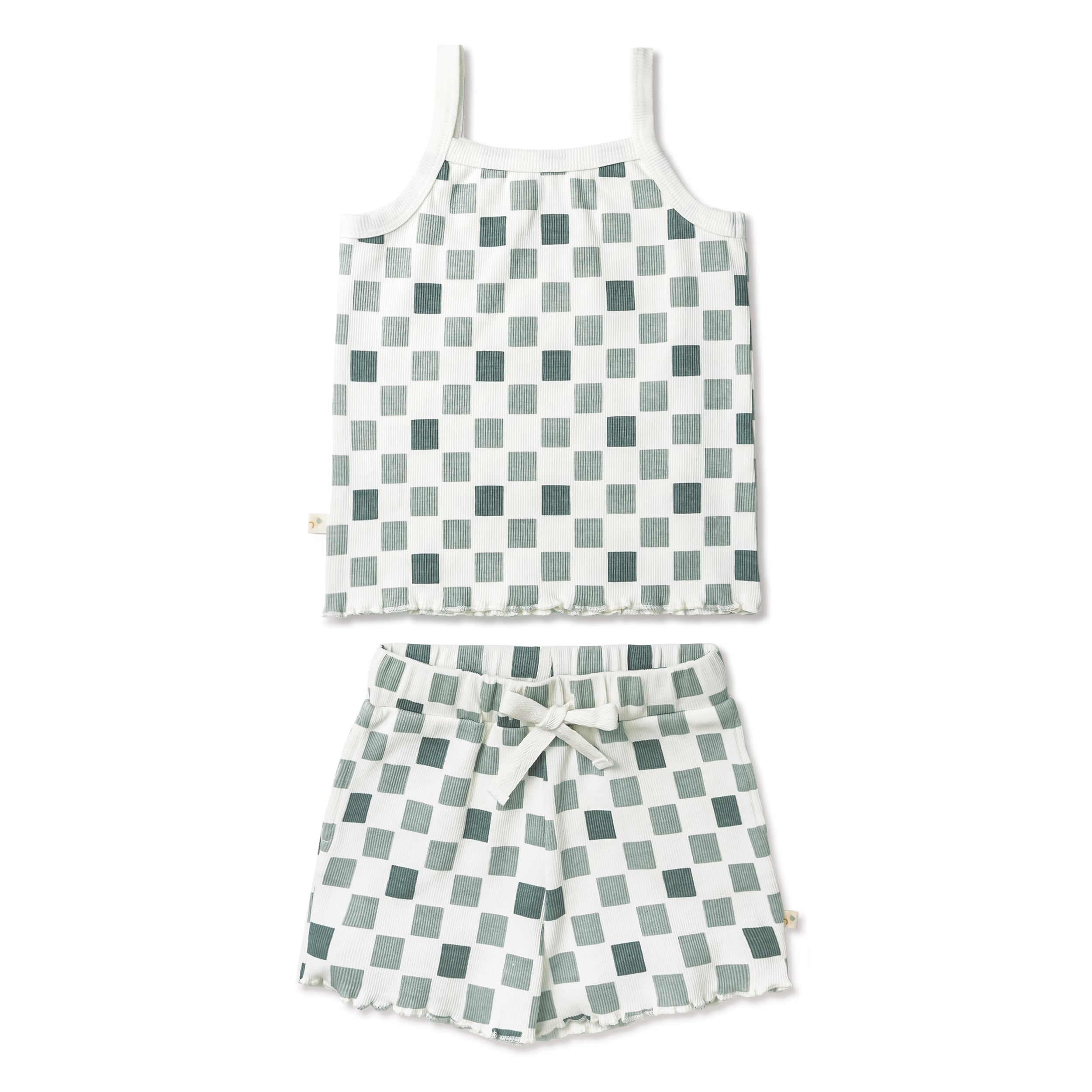 Organic Spaghetti Top & Short Set - Checkered - Makemake Organics