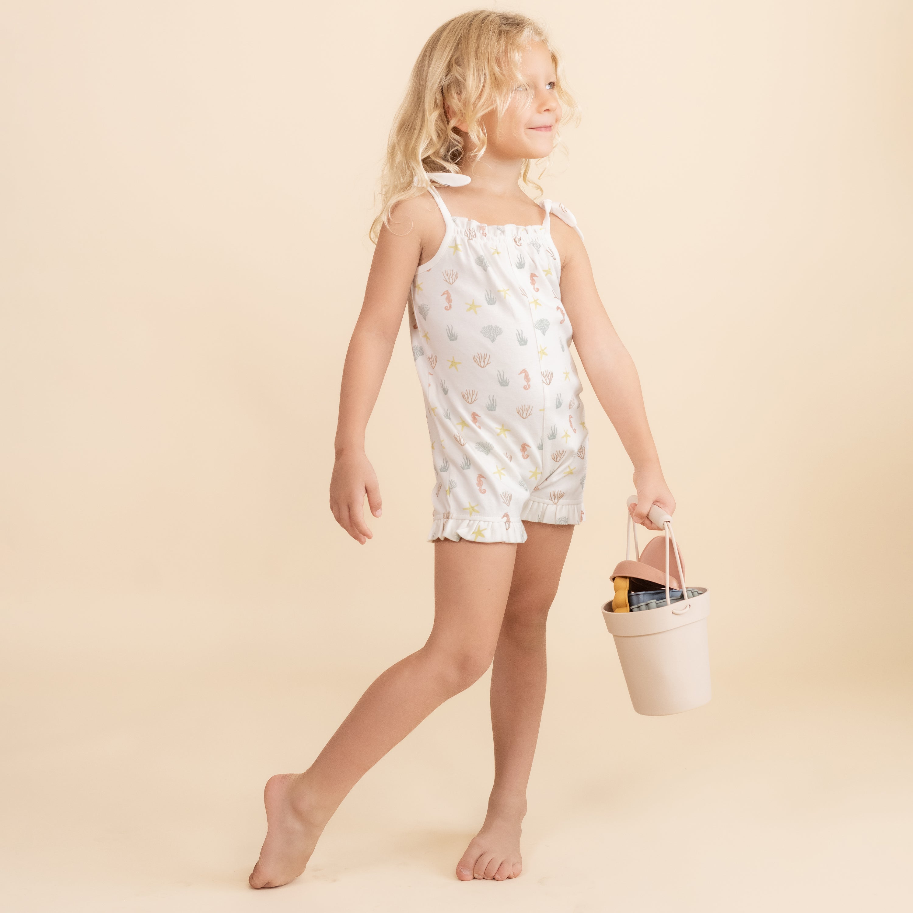 Organic Ruffle Jumpsuit - Coral - Makemake Organics