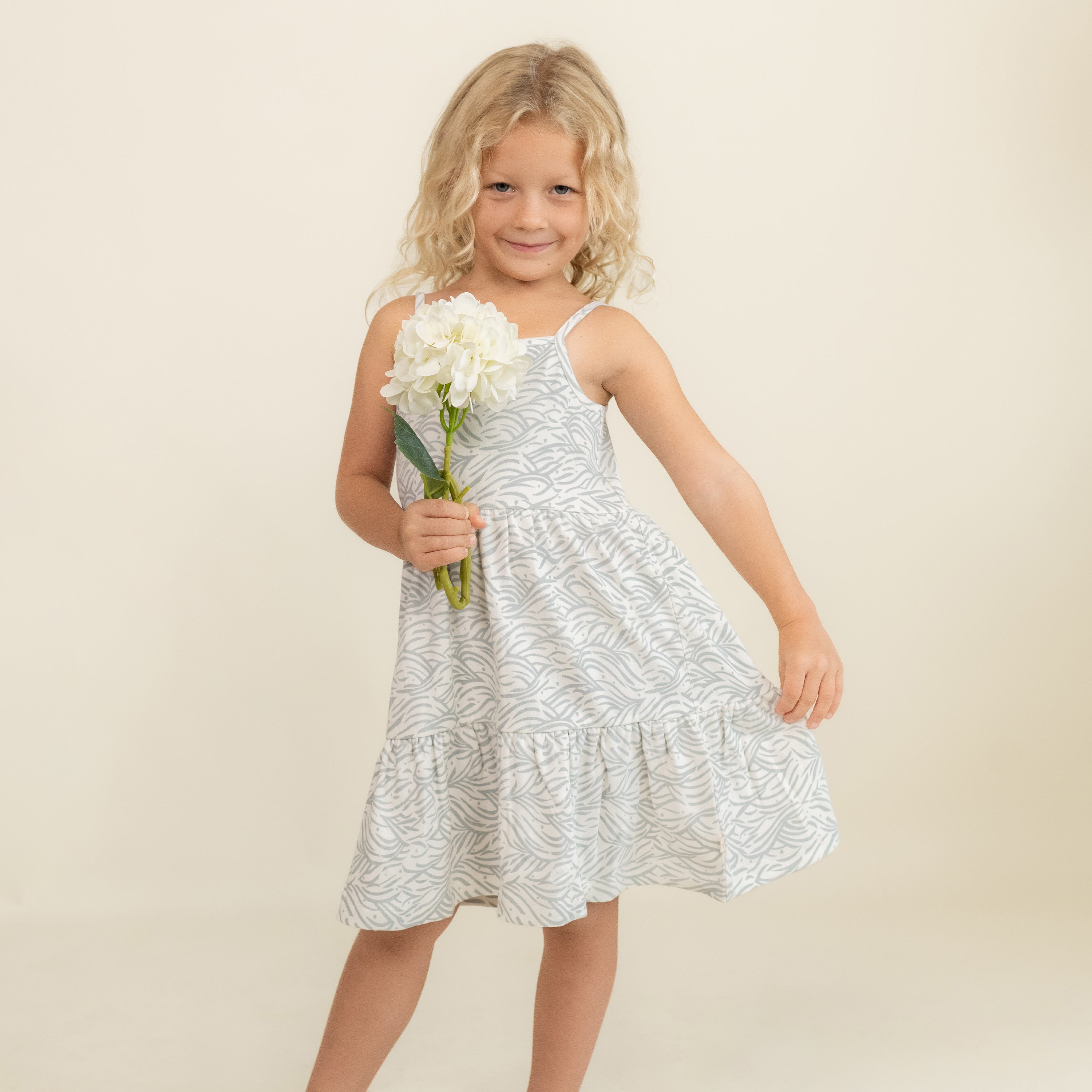 Organic Strap Tiered Dress - Waves - Makemake Organics
