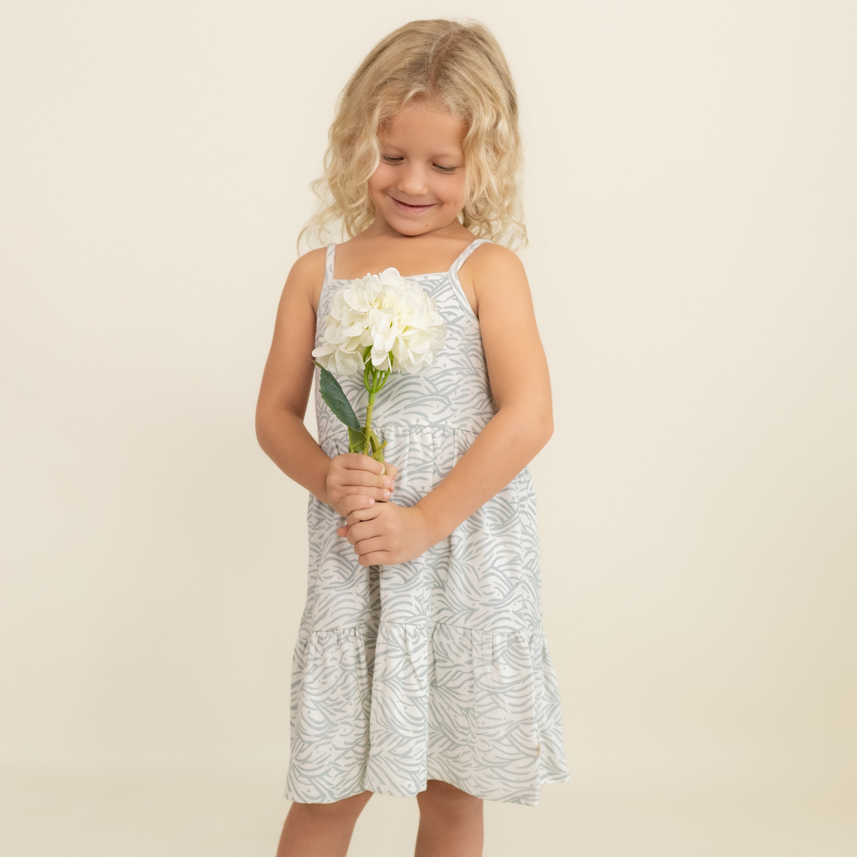 Organic Strap Tiered Dress - Waves - Makemake Organics