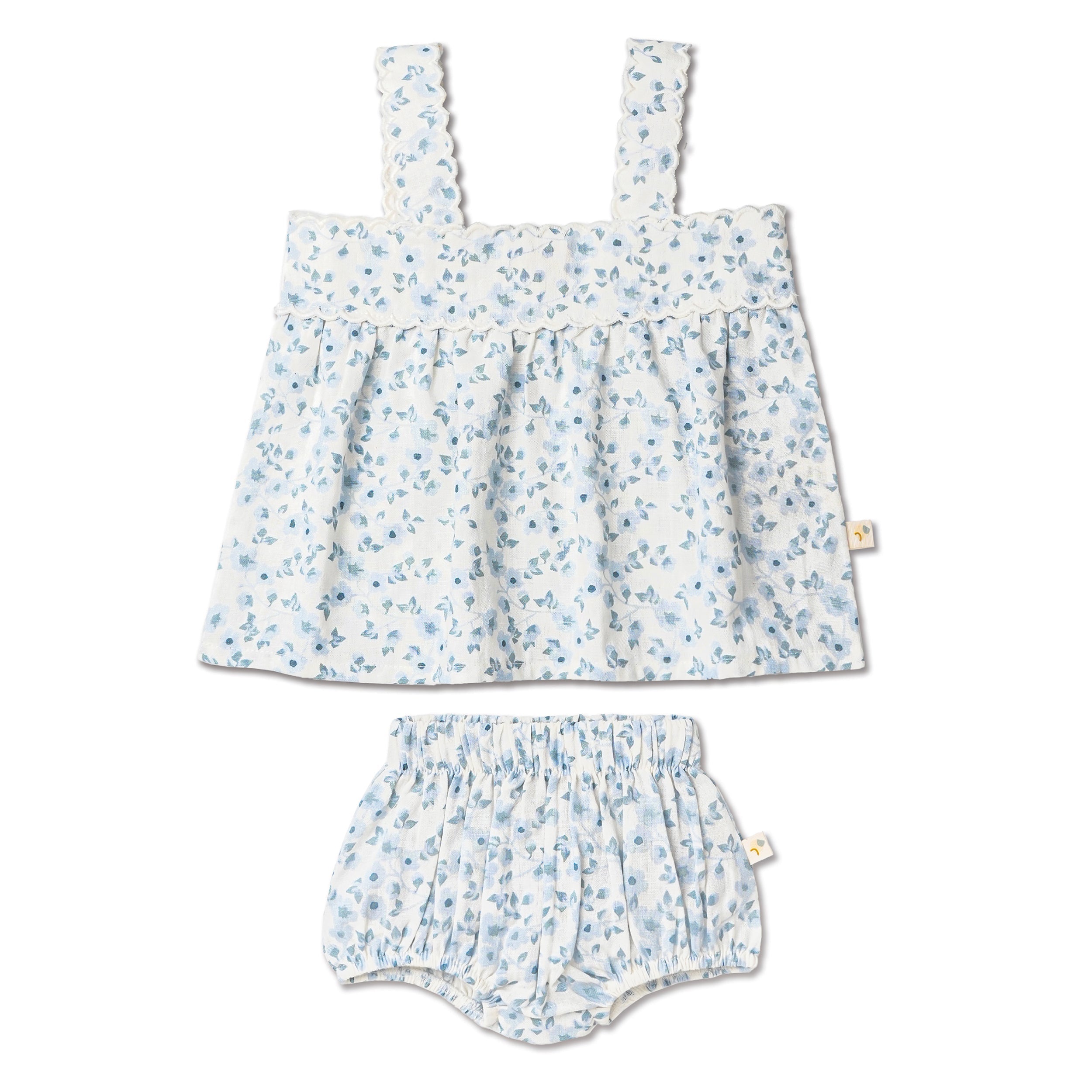 Organic Scalloped Top & Bloomers Set - Blue Vines - Makemake Organics