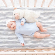 Organic Crib Sheet -Navy Stripes - Makemake Organics