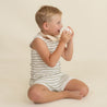 Organic Tank & Tee Shorts Set - Sage Stripes - Makemake Organics