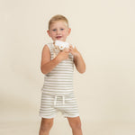 Organic Tank & Tee Shorts Set - Sage Stripes - Makemake Organics