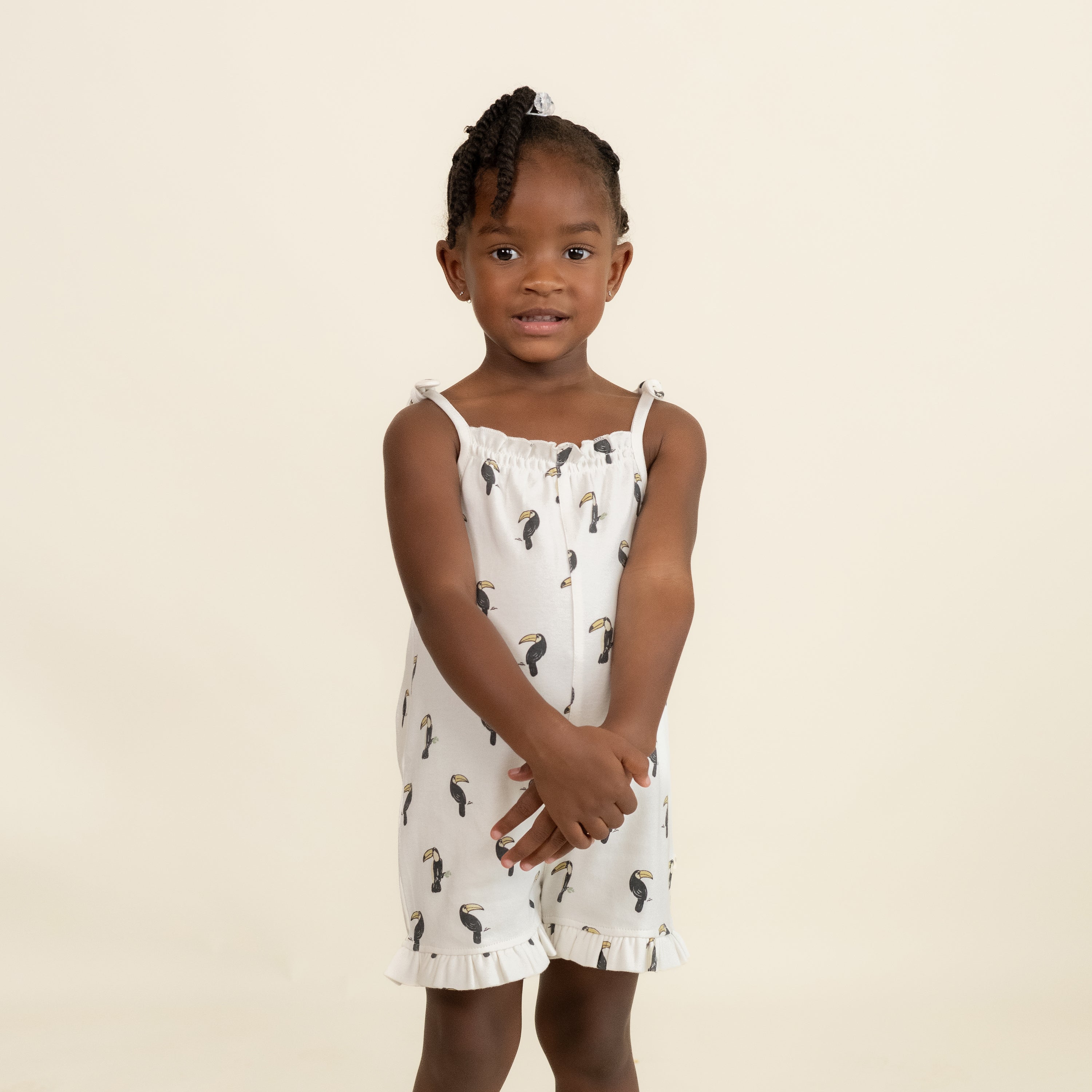 Organic Ruffle Jumpsuit - Toucan - Makemake Organics