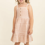 Organic Buttoned Tiered Dress - Dash Lines - Makemake Organics