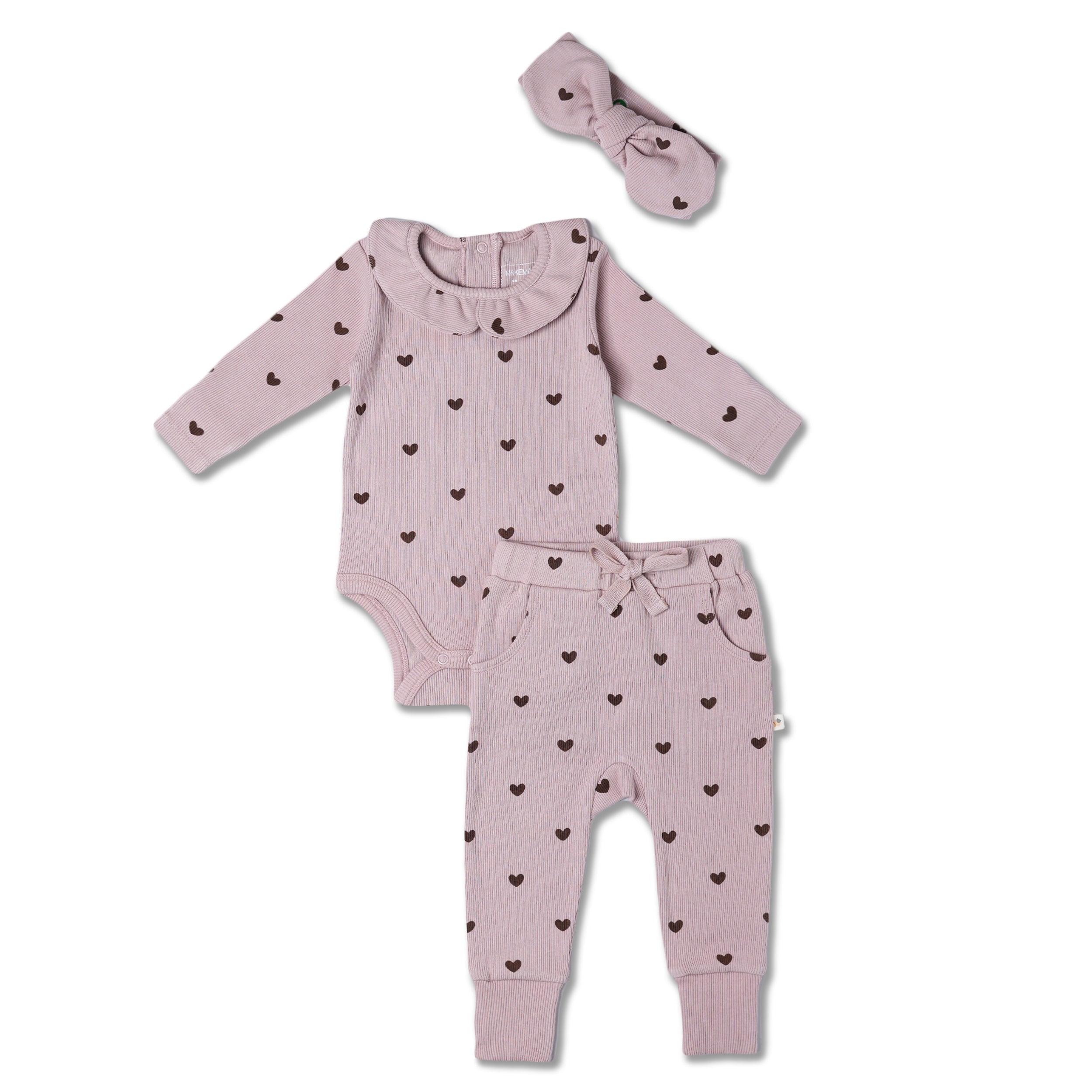 Organic Ruffle Onesie & Pants Set - Hearts - Makemake Organics