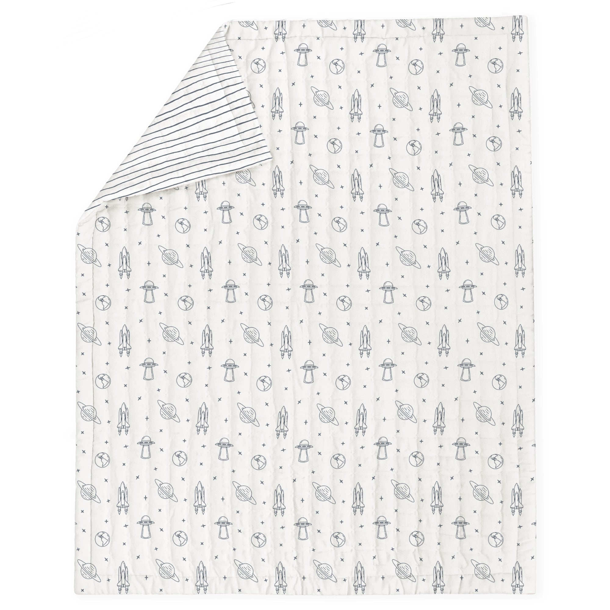Organic Kids Quilt - Astro & Navy Blue Stripes - Makemake Organics