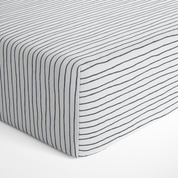 Organic Crib Sheet -Navy Stripes - Makemake Organics
