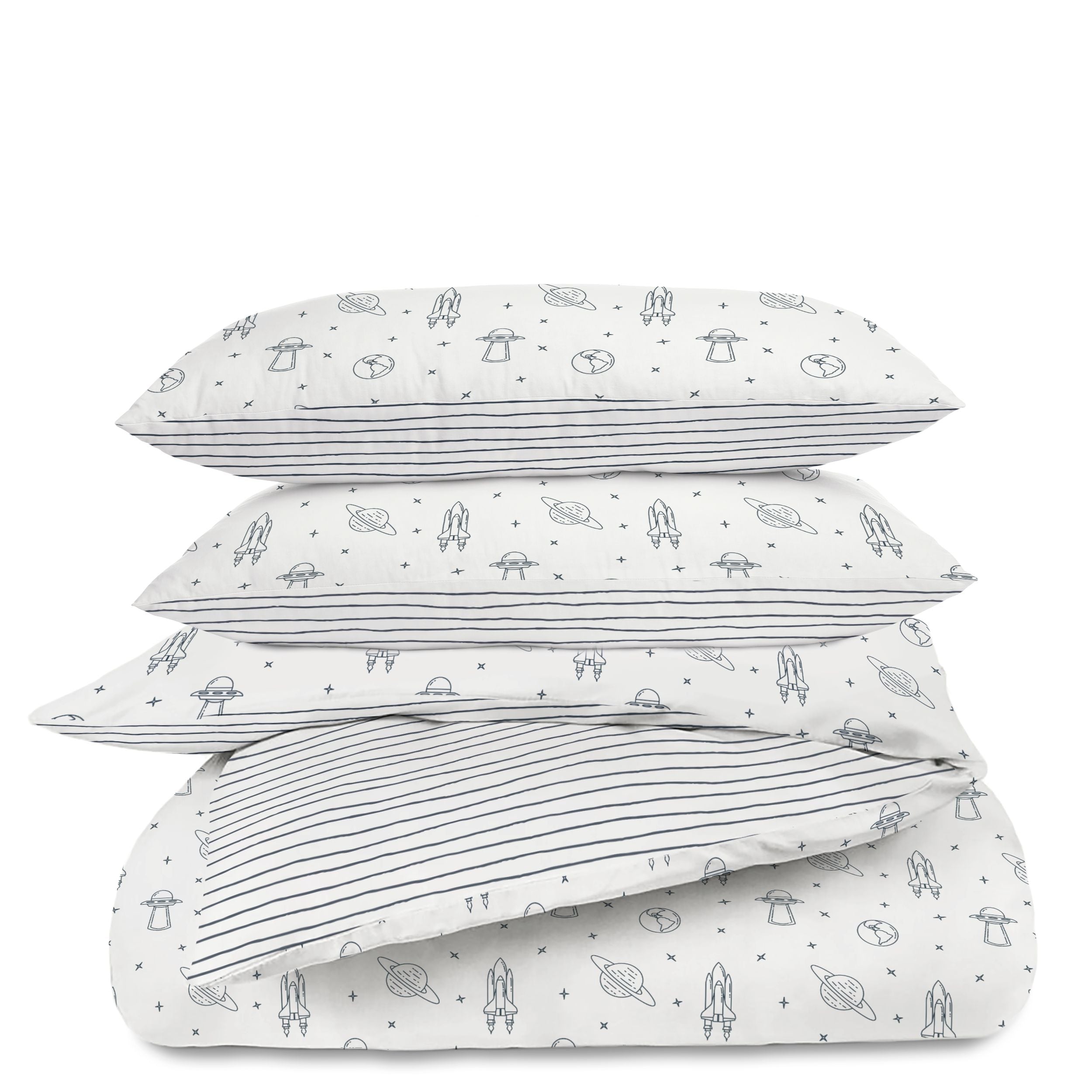 Organic Duvet Cover - Astro & Navy Blue Stripes - Makemake Organics