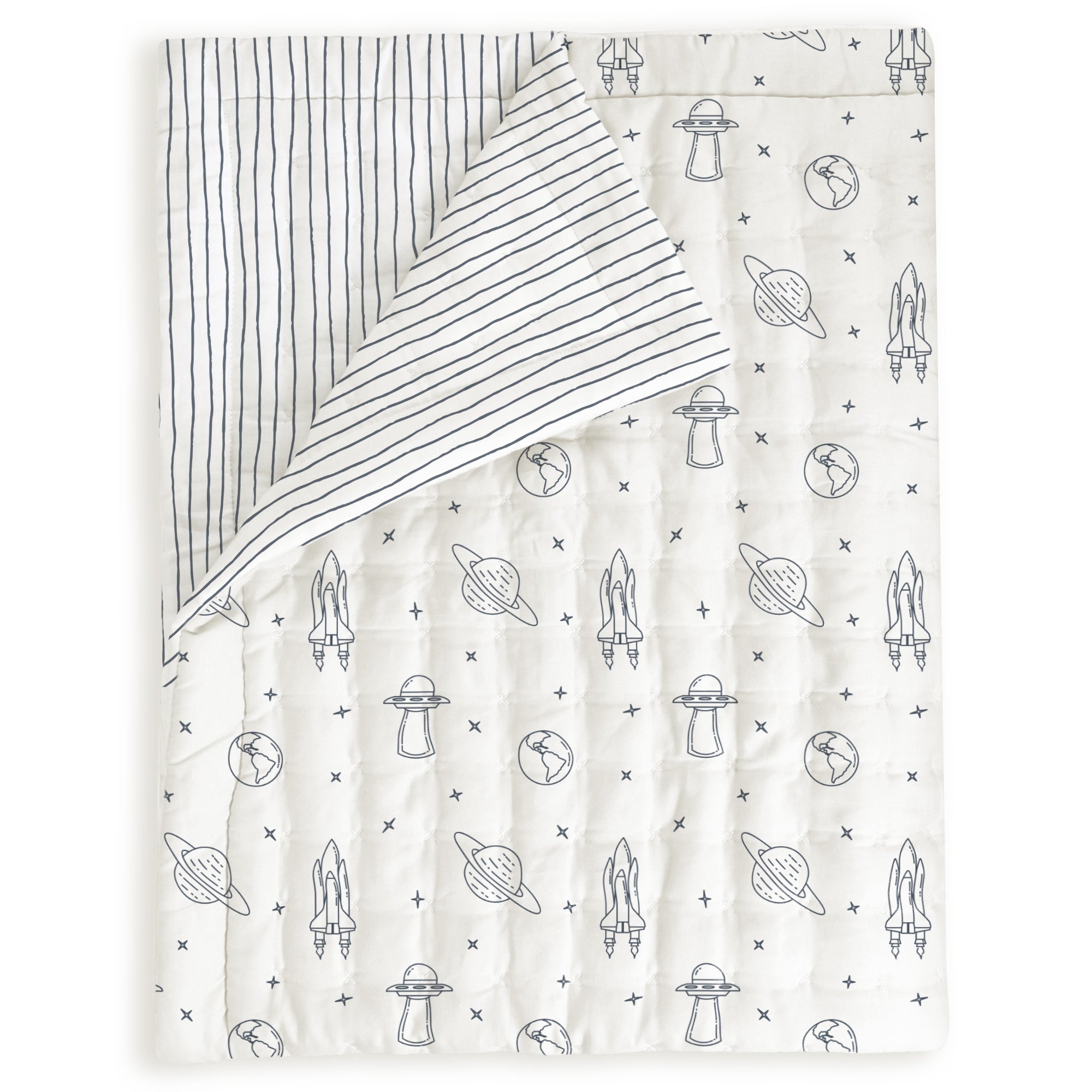 Organic Kids Quilt - Astro & Navy Blue Stripes - Makemake Organics