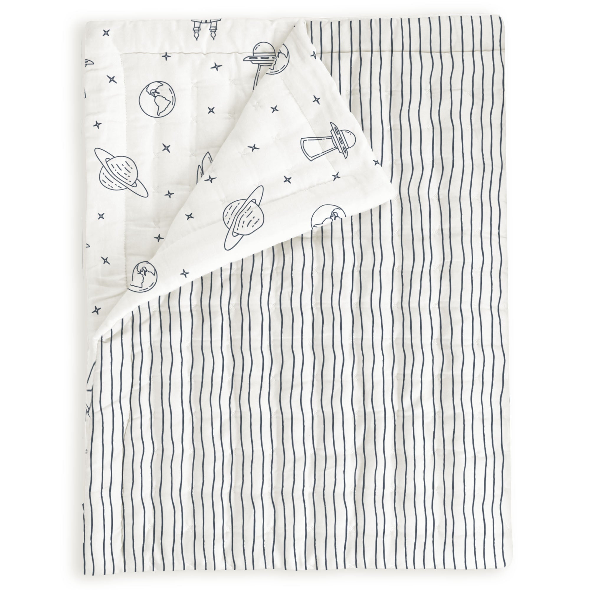 Organic Kids Quilt - Astro & Navy Blue Stripes (Open Box) - Makemake Organics