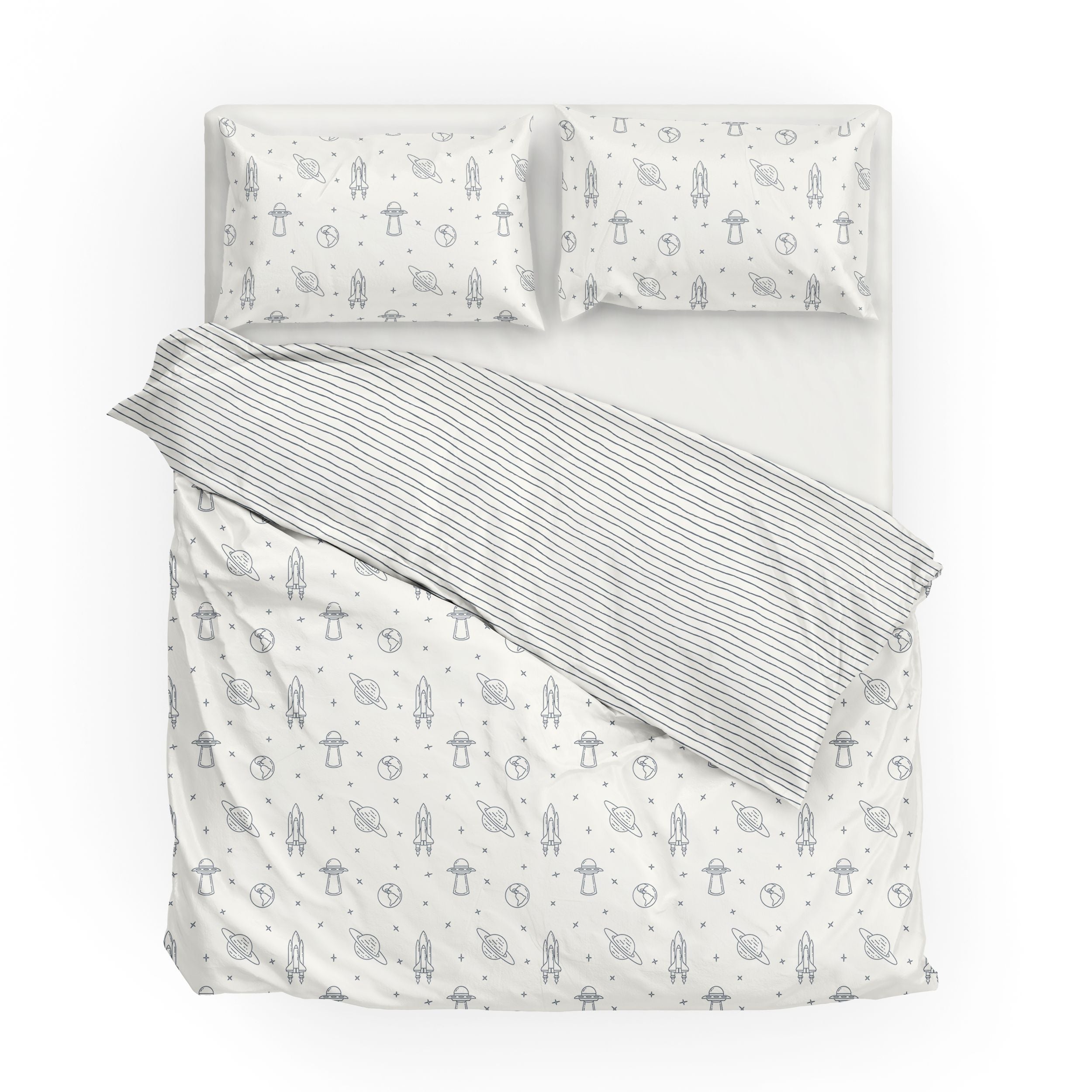 Organic Duvet Cover - Astro & Navy Blue Stripes - Makemake Organics