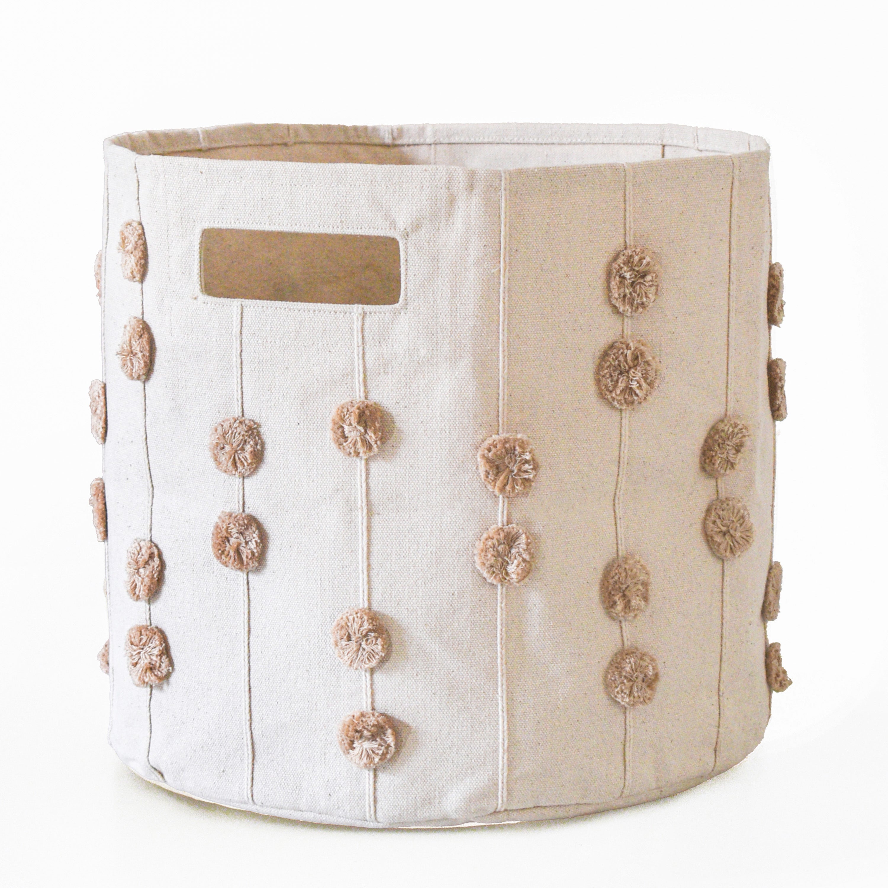 Handmade Canvas Storage Basket Pom Pom - Taupe - Makemake Organics