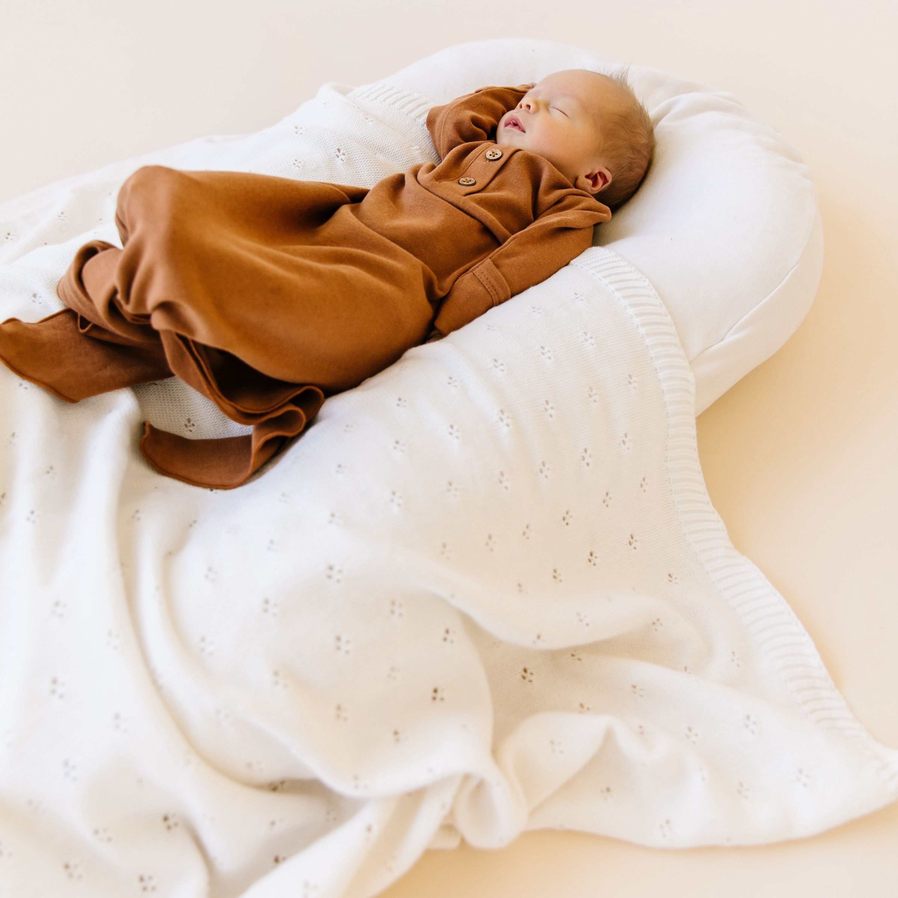 Organic Cotton Pointelle Baby Knit Blanket - Ivory - Makemake Organics
