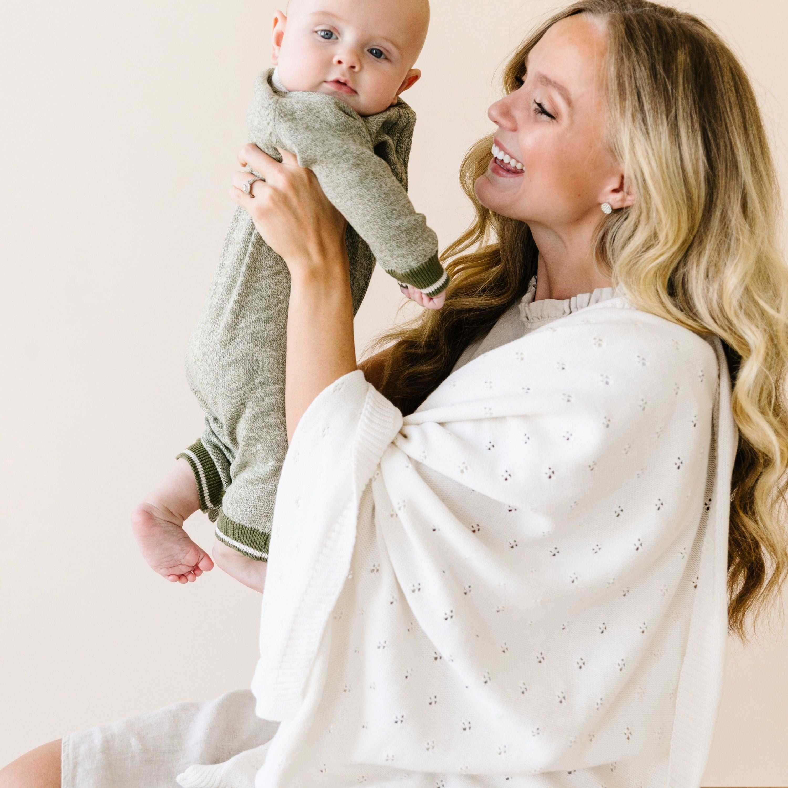 Organic Cotton Pointelle Baby Knit Blanket - Ivory - Makemake Organics