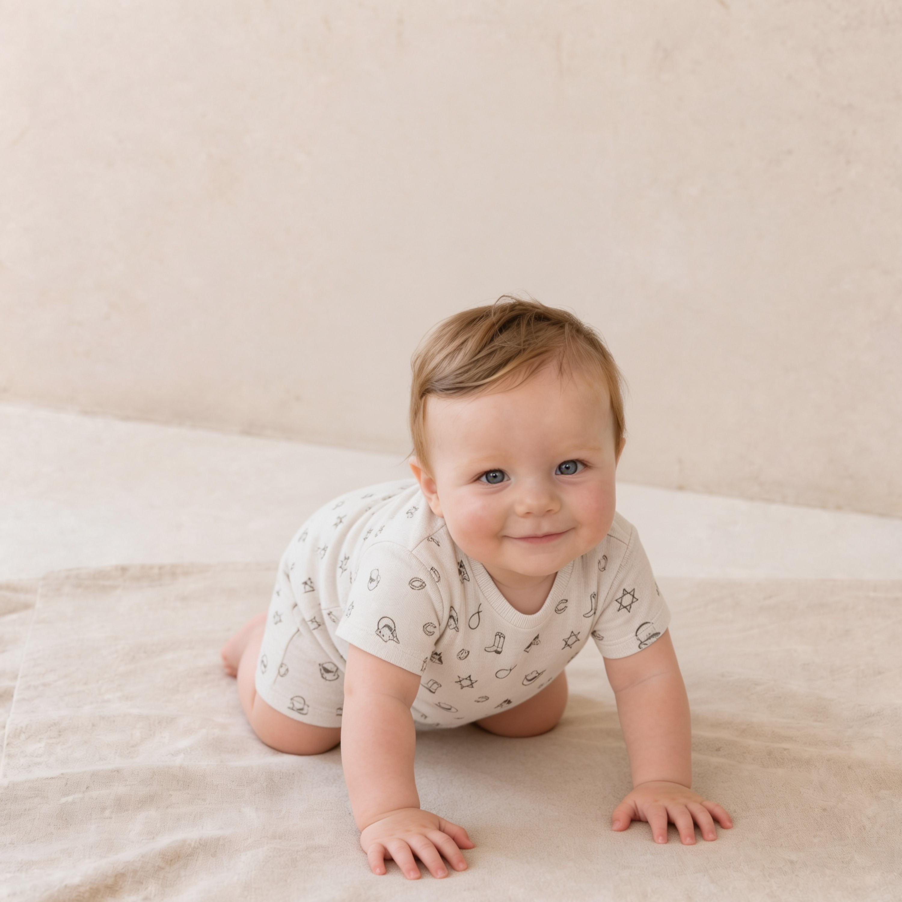 Organic Short Sleeve Bubble Romper - Rodeo - Makemake Organics