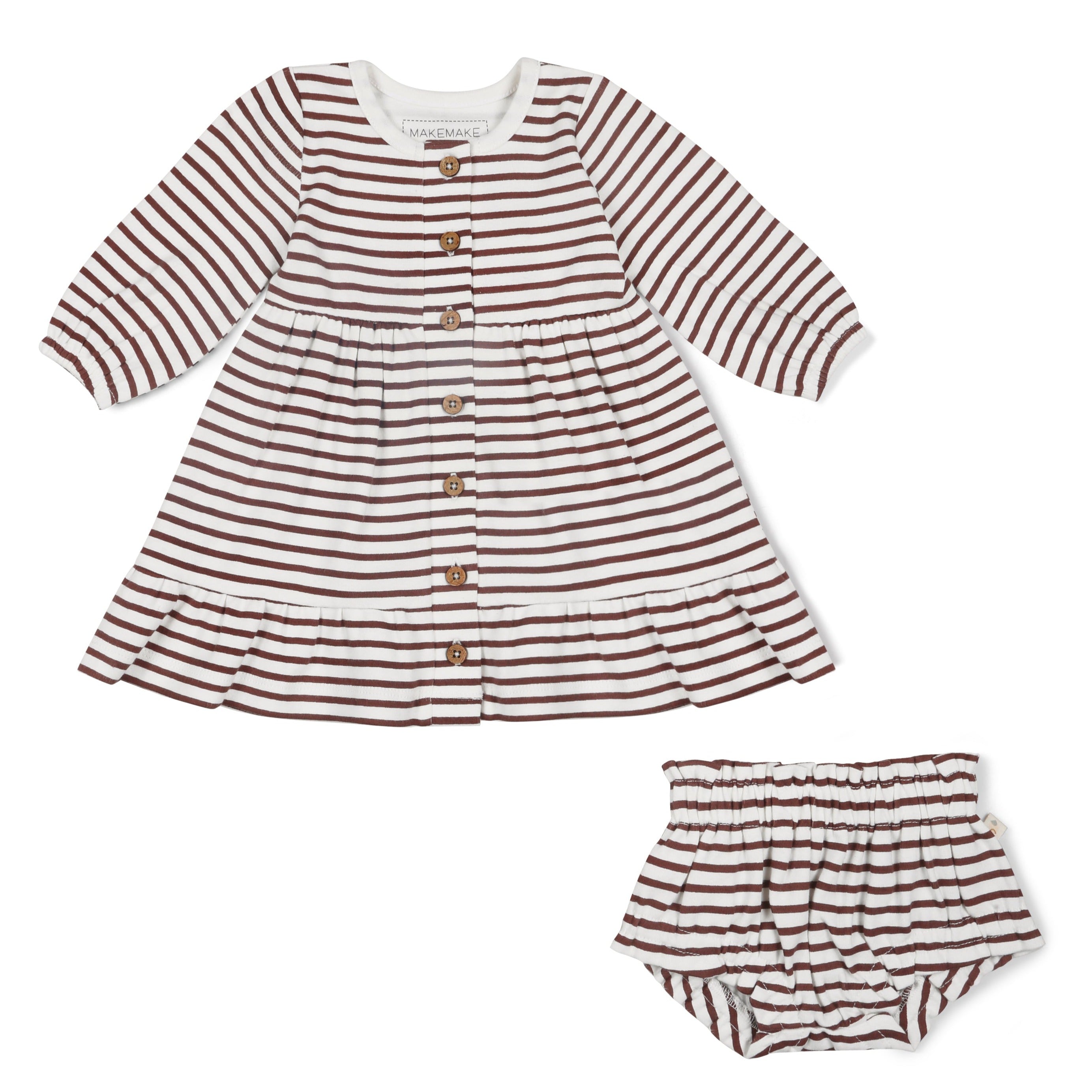 Organic Tiered Dress - Plum Stripes