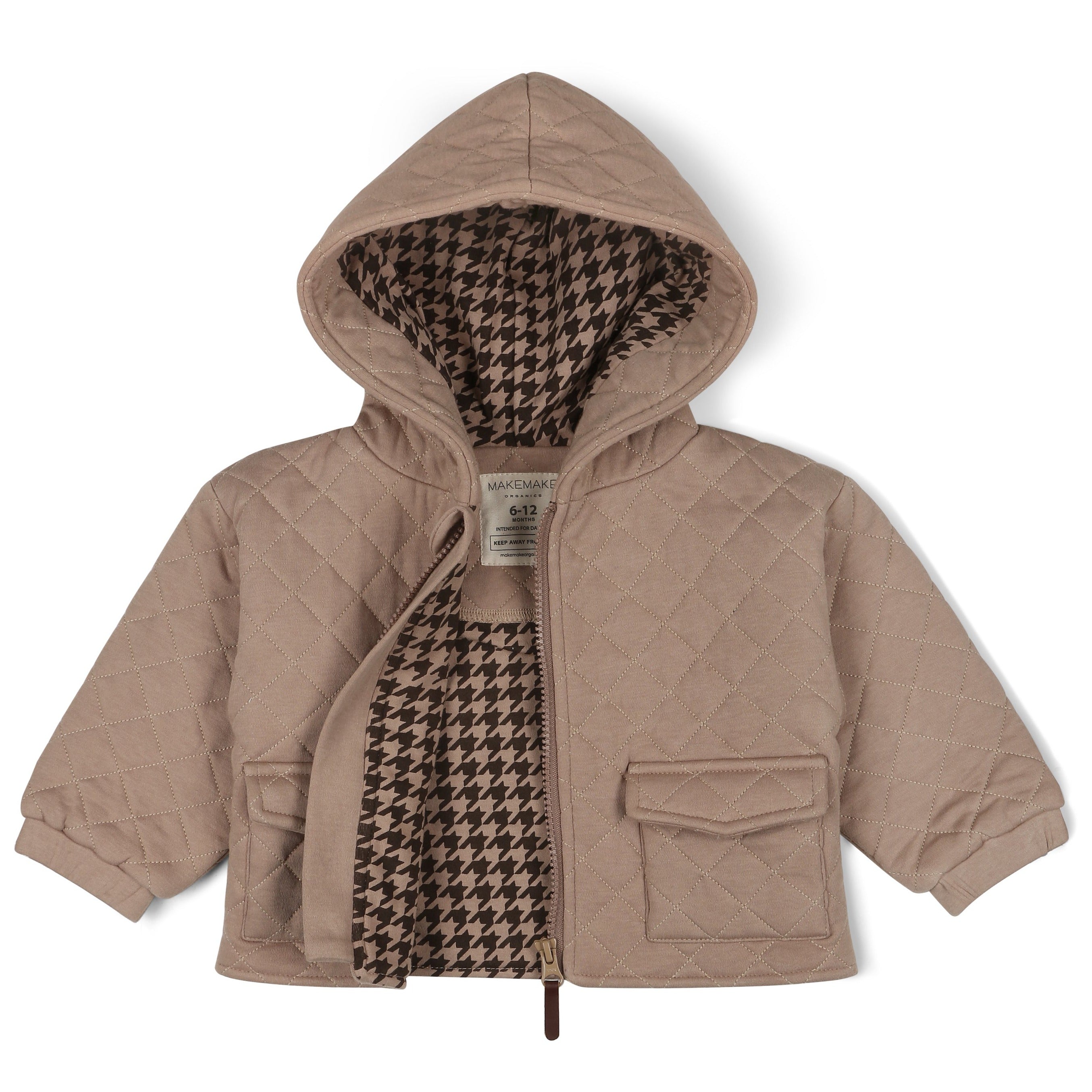 Organic Quilted Hooded Jacket - Taupe - Makemake Organics