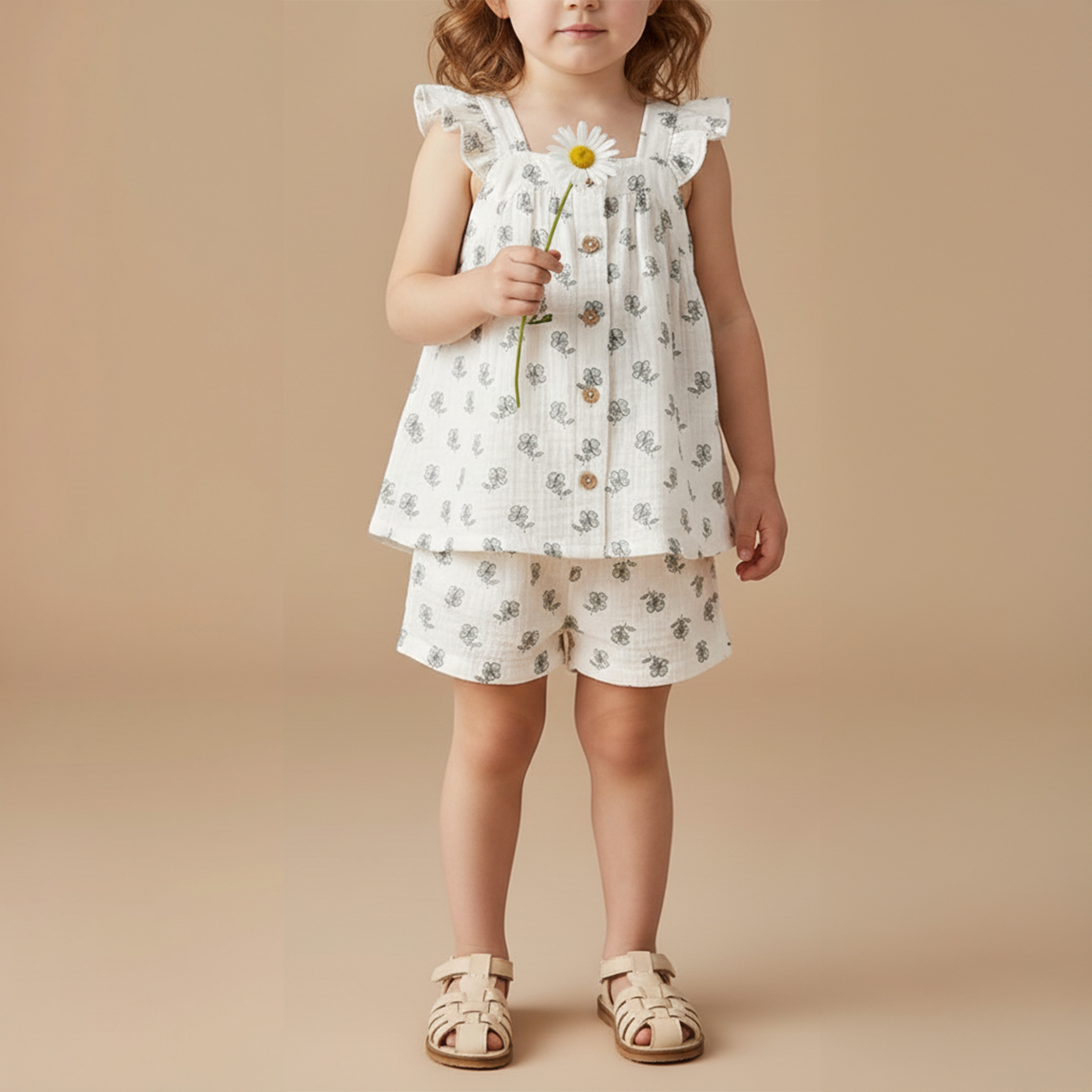 Organic Flutter Top & Shorts Set - Poppy - Makemake Organics
