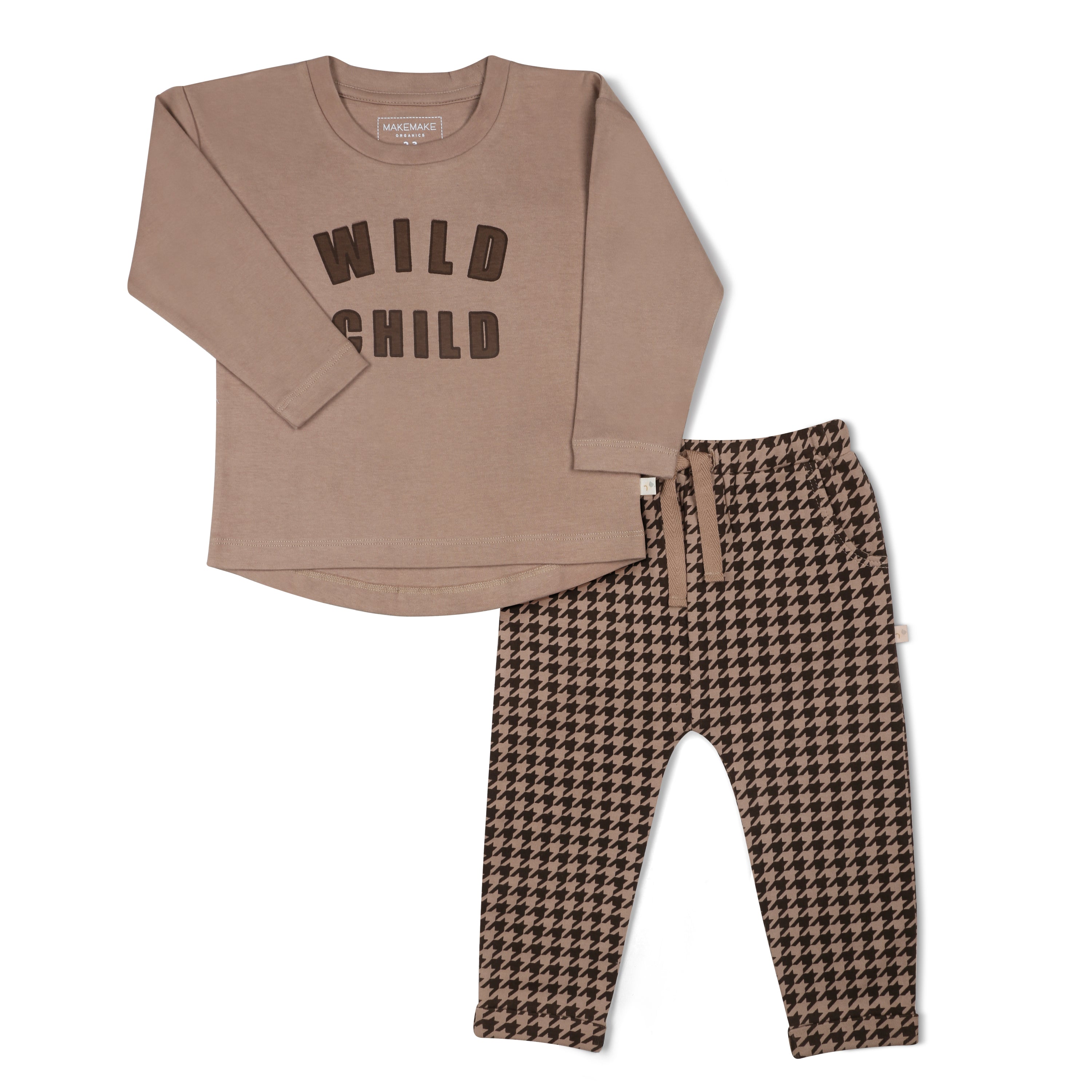 Organic Long Sleeve Tee & Pant Set - Wild Child Placement Tee - Makemake Organics